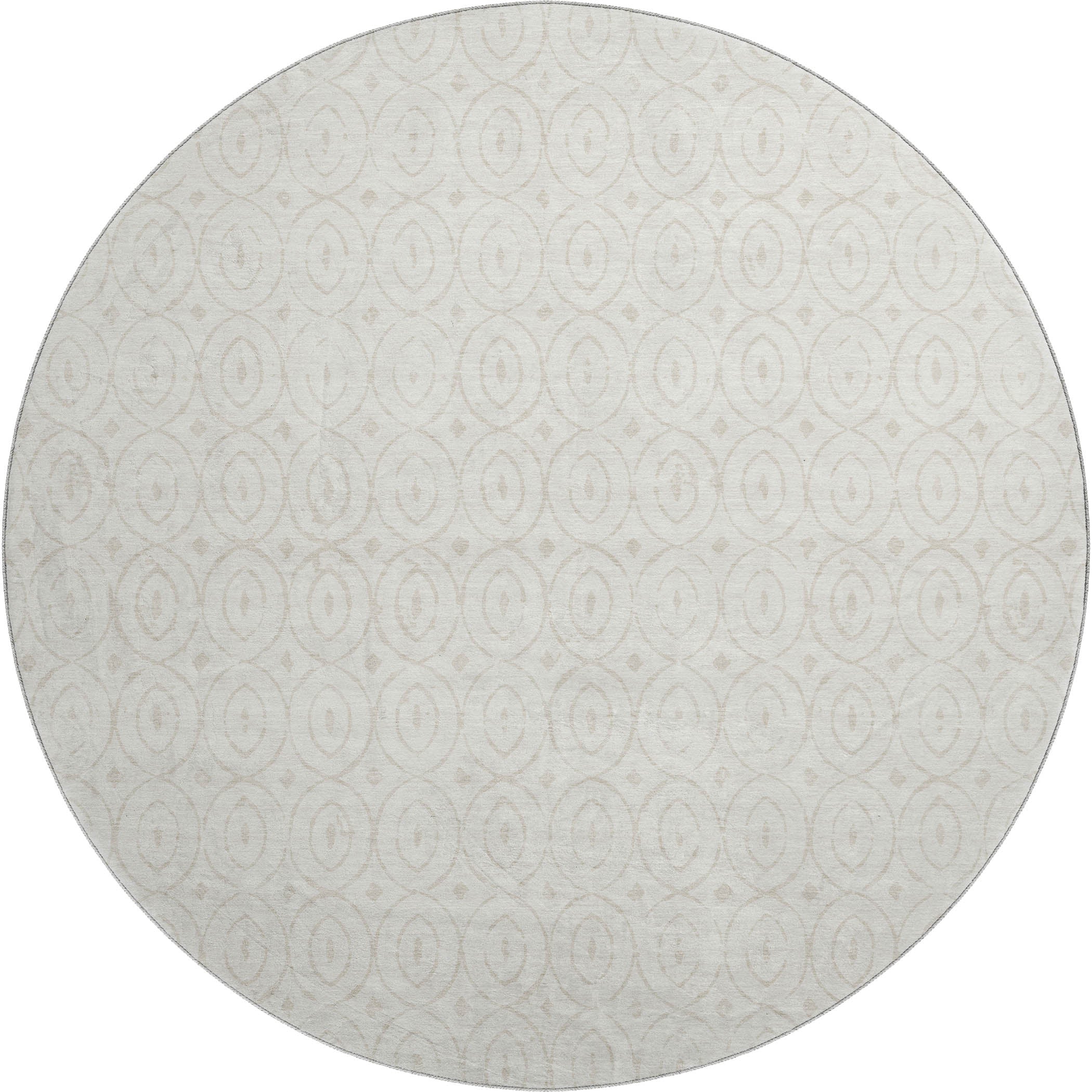 Luxury Washable Indoor/Outdoor Geometric TR12 Ivory Rug 8' x 8' #shape_Round