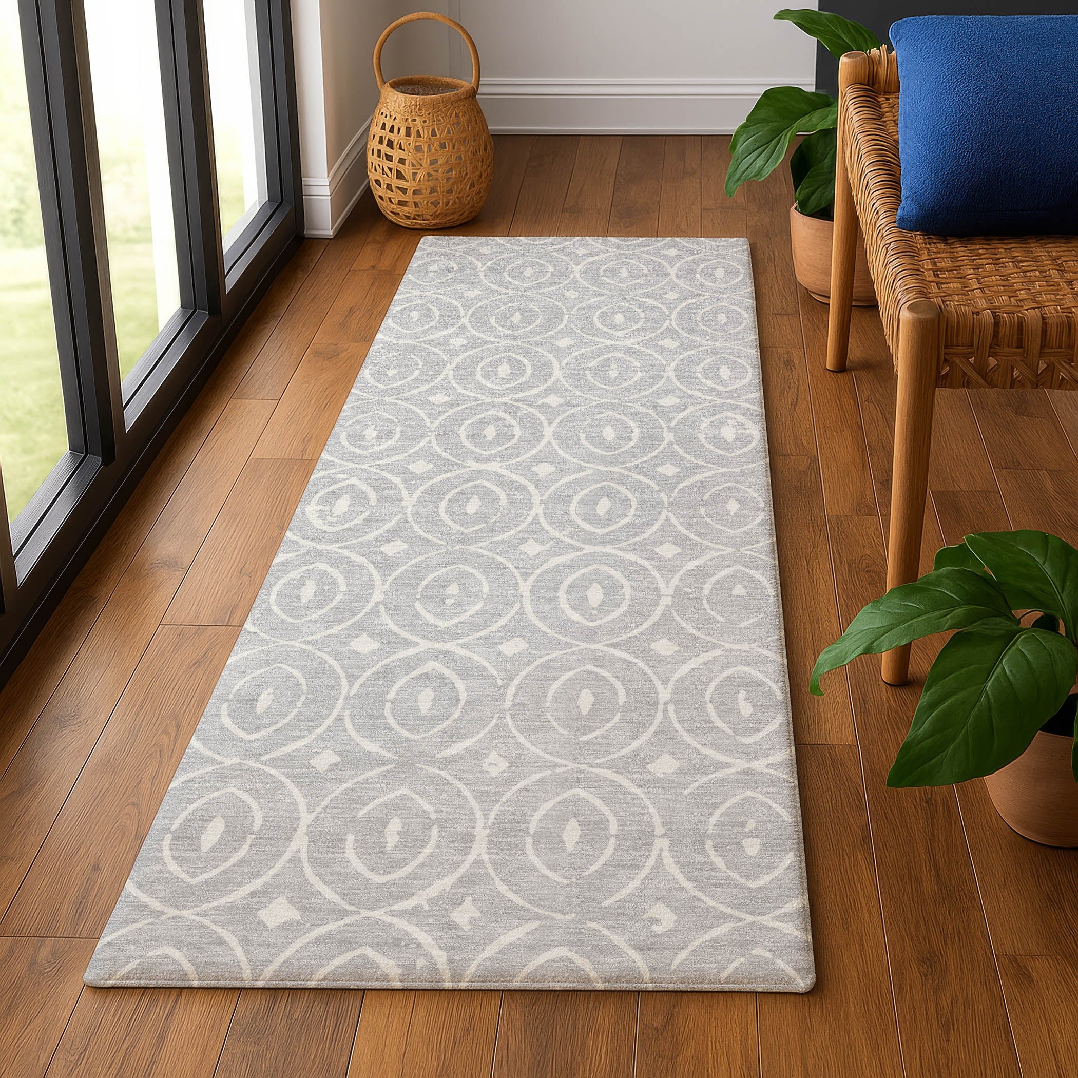 Luxury Washable Indoor/Outdoor Geometric TR12 Silver Gray Rug 2'3" x 7'6" #shape_Runner