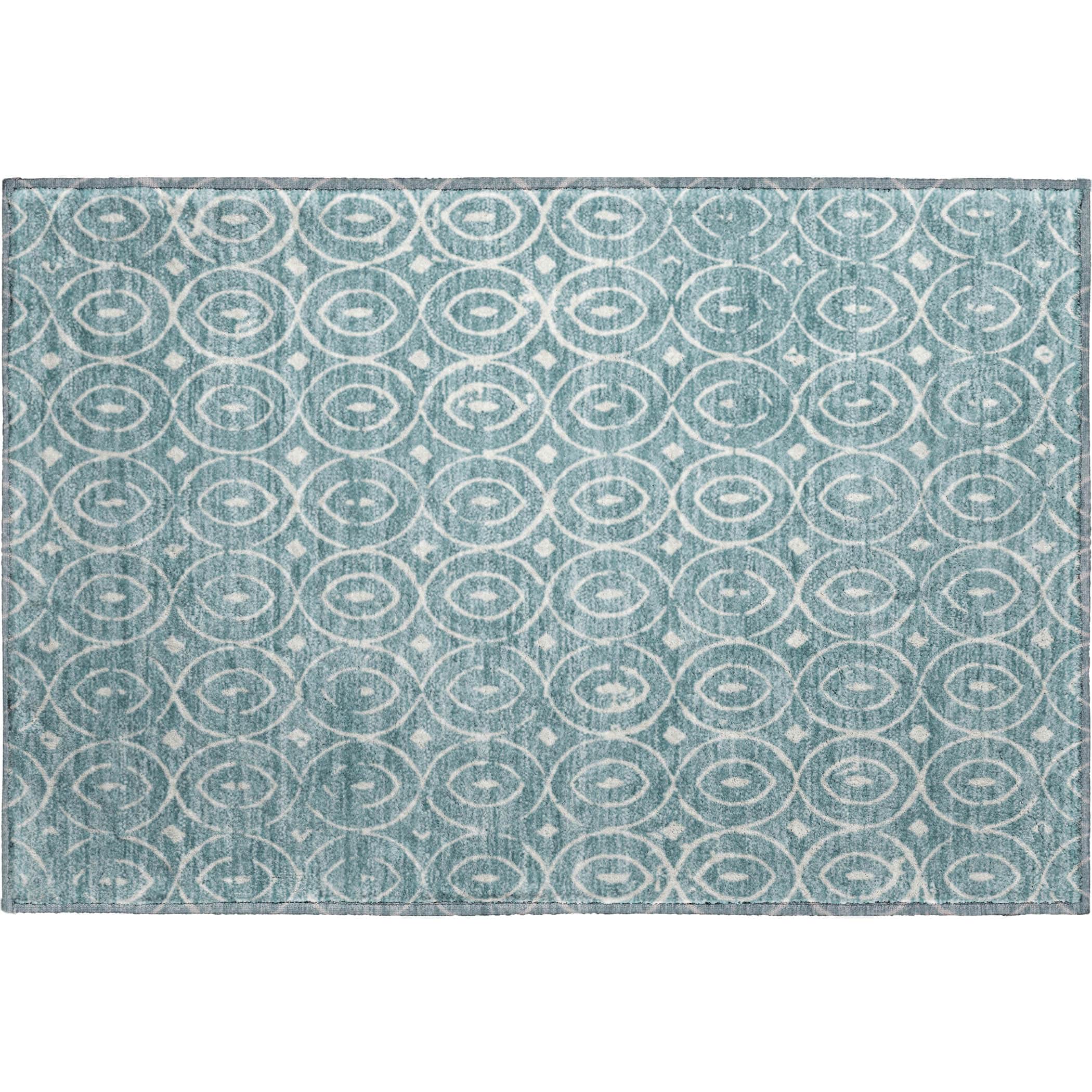 Luxury Washable Indoor/Outdoor Geometric TR12 Turquoise Teal Rug 1'8" x 2'6" #shape_Rectangle