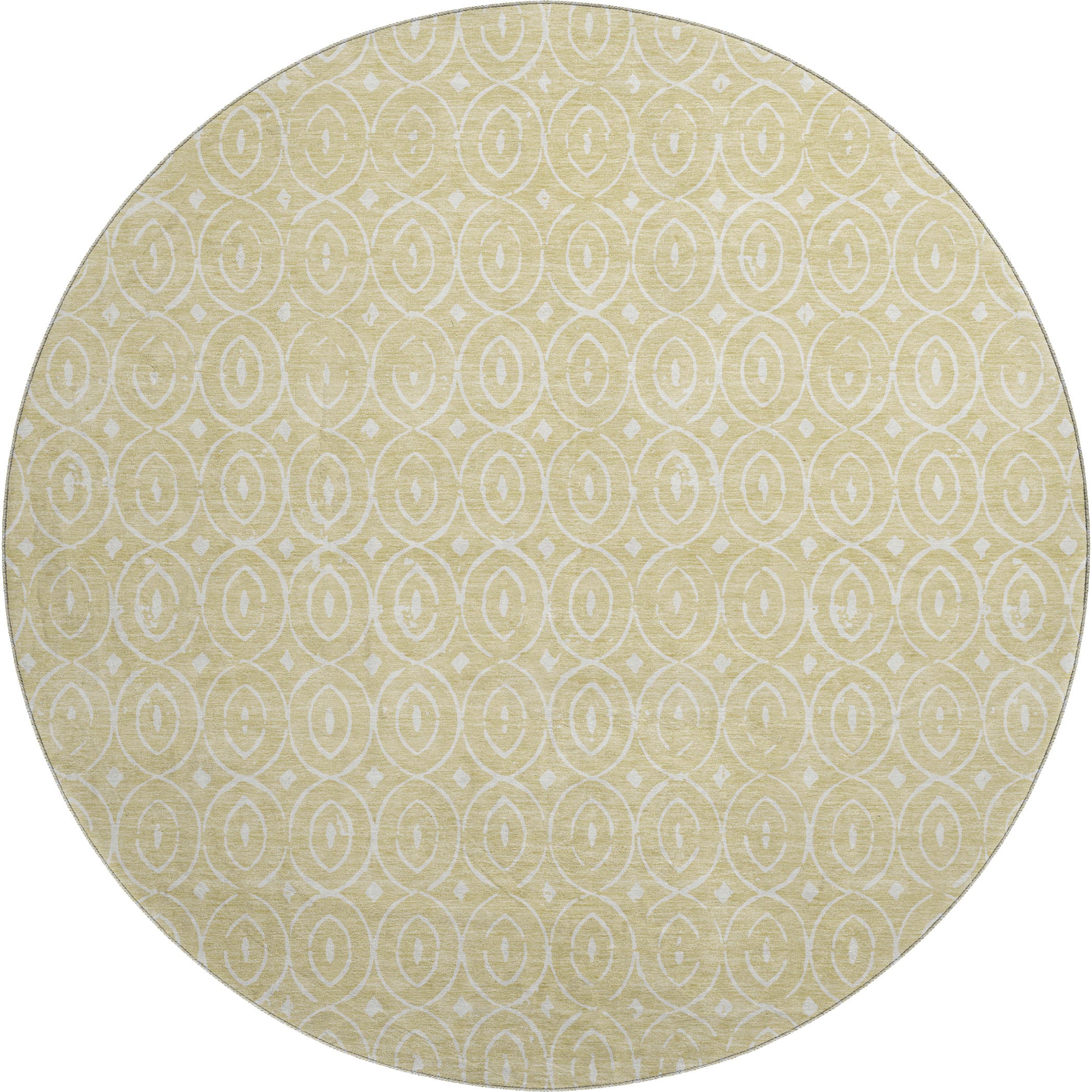 Luxury Washable Indoor/Outdoor Geometric TR12 Wheat Gold Rug 8' x 8' #shape_Round