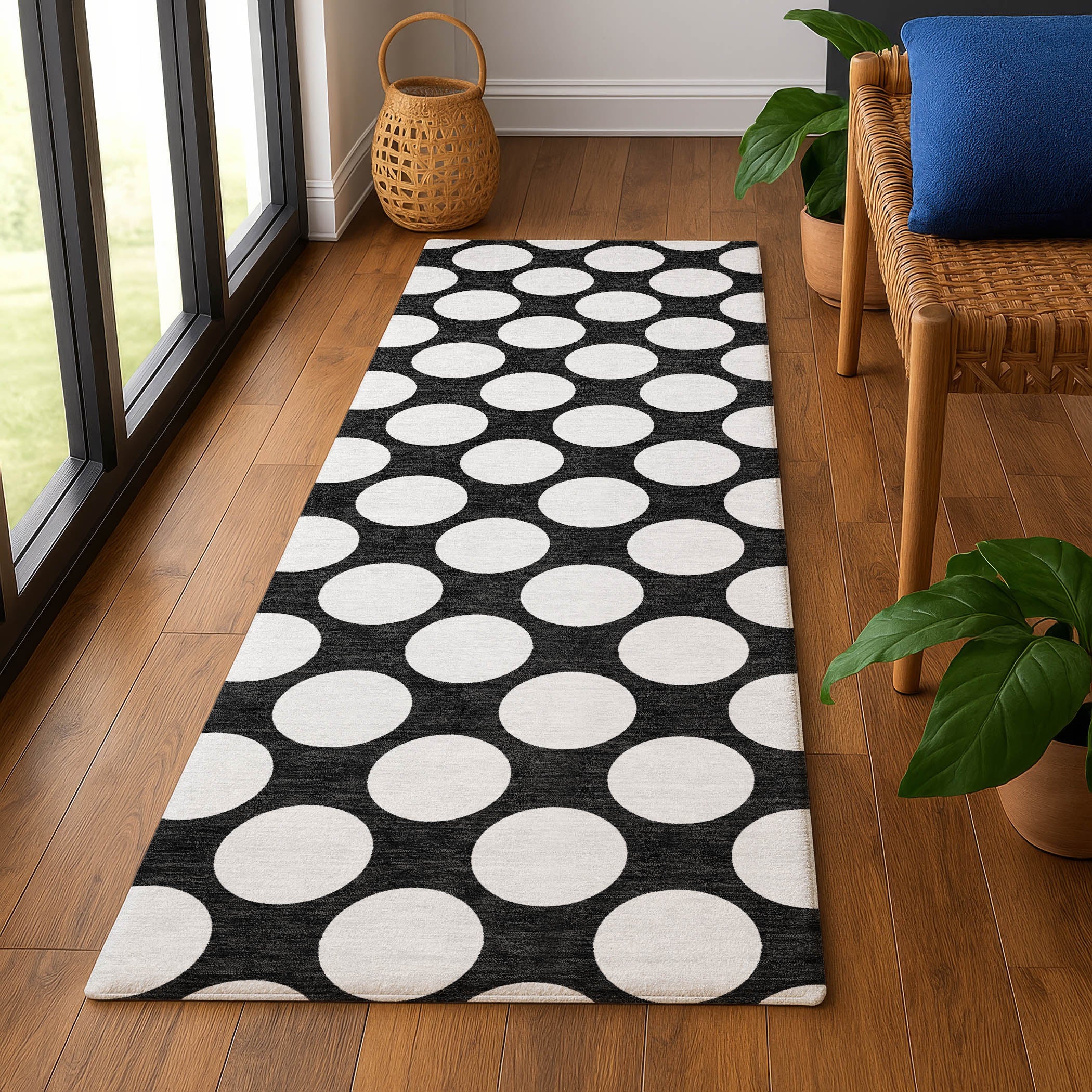 Luxury Washable Indoor/Outdoor Geometric TR13 Black Rug 2'3" x 7'6" #shape_Runner