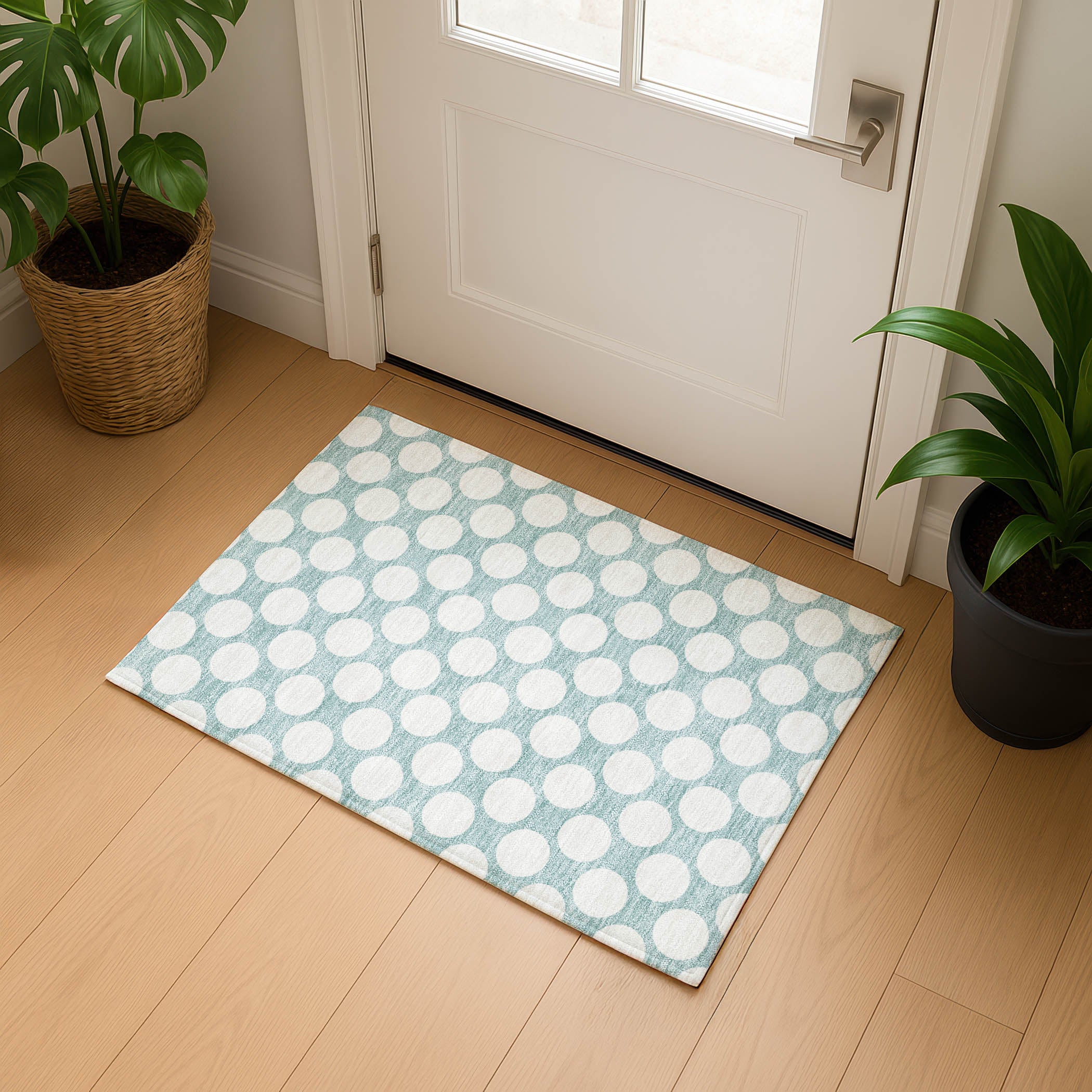 Luxury Washable Indoor/Outdoor Geometric TR13 Seafoam Blue Rug 1'8" x 2'6" #shape_Rectangle