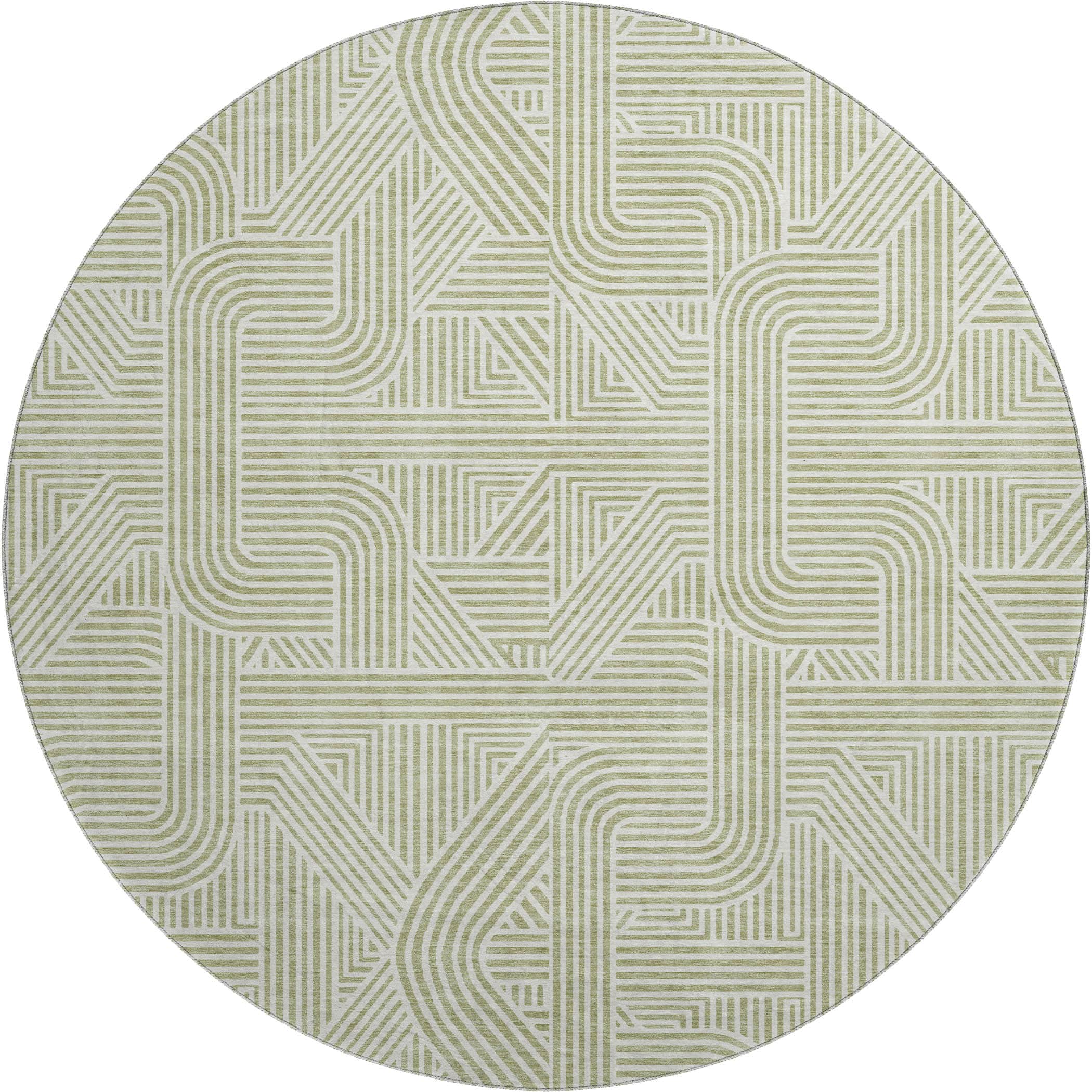 Luxury Washable Indoor/Outdoor Geometric TR14 Aloe Green Rug 8' x 8' #shape_Round
