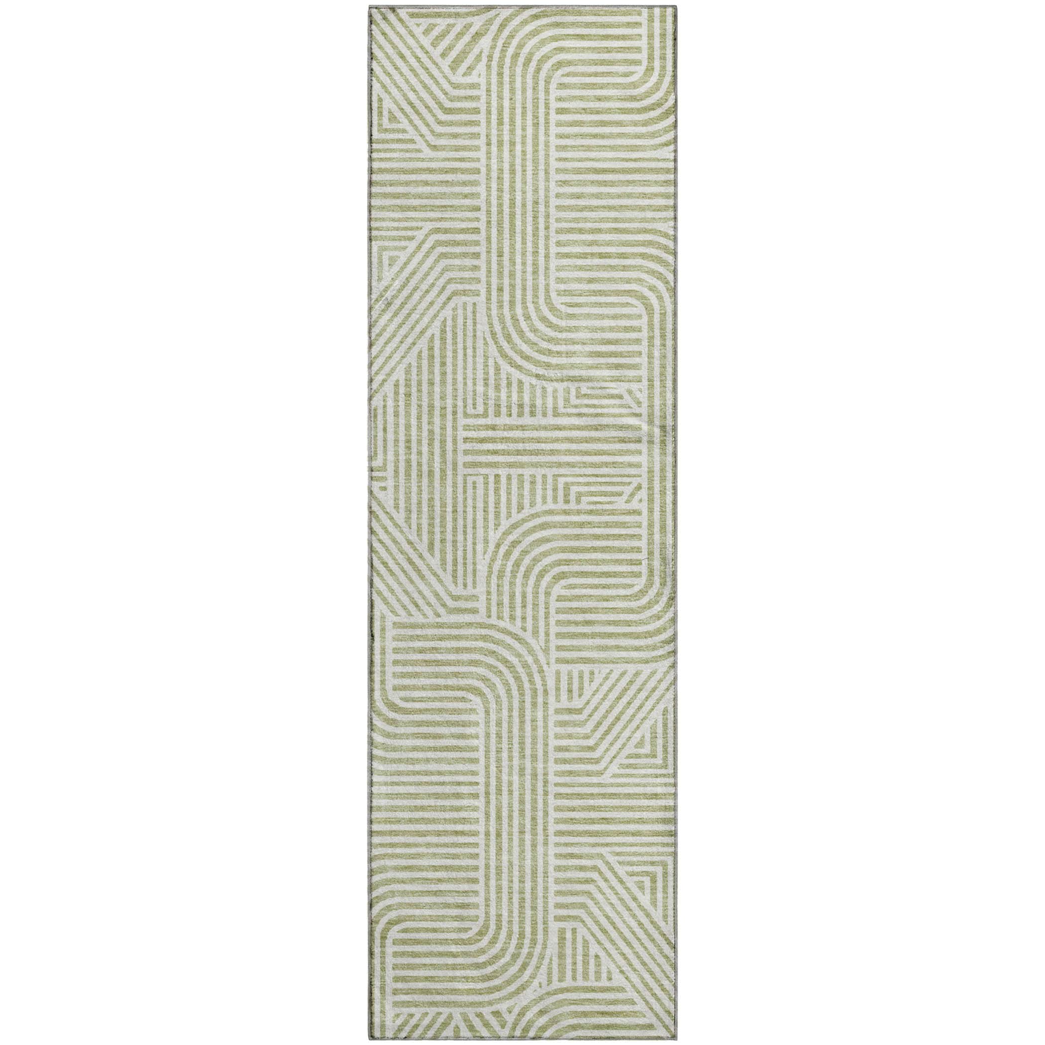 Luxury Washable Indoor/Outdoor Geometric TR14 Aloe Green Rug 2'3" x 7'6" #shape_Runner