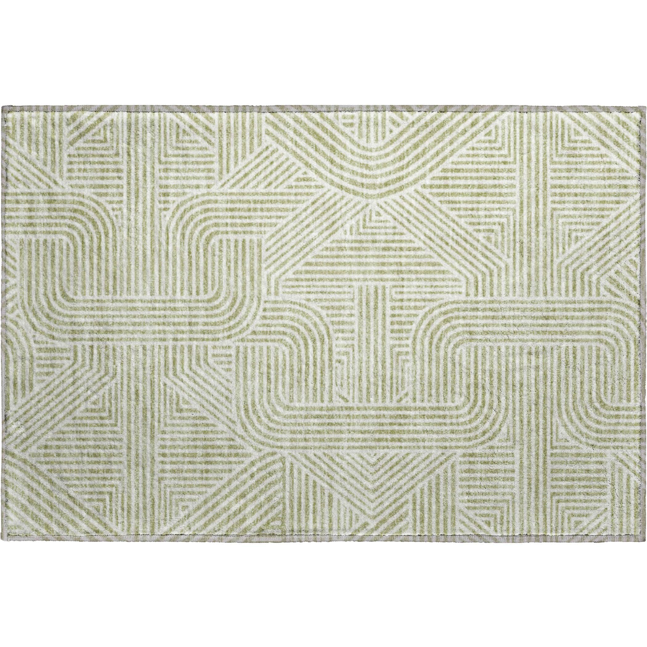 Luxury Washable Indoor/Outdoor Geometric TR14 Aloe Green Rug 1'8" x 2'6" #shape_Rectangle