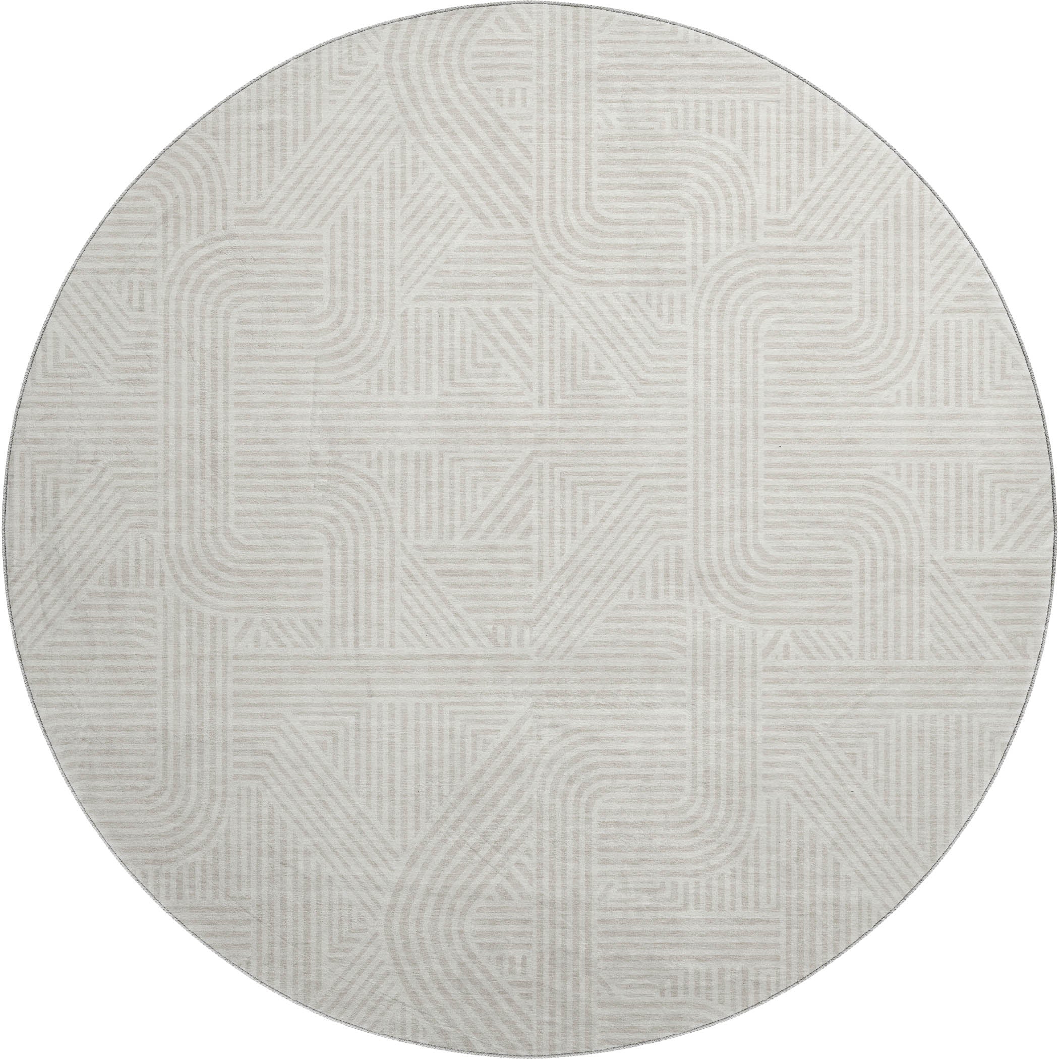 Luxury Washable Indoor/Outdoor Geometric TR14 Linen Ivory Rug 8' x 8' #shape_Round