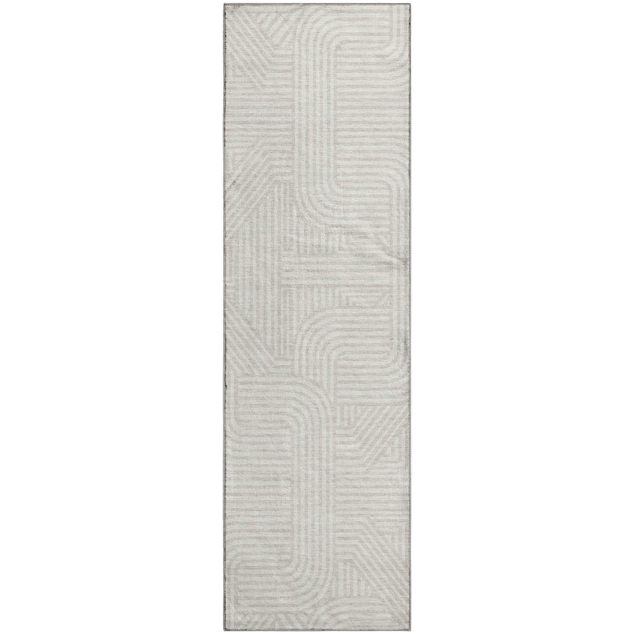 Luxury Washable Indoor/Outdoor Geometric TR14 Linen Ivory Rug 2'3" x 7'6" #shape_Runner