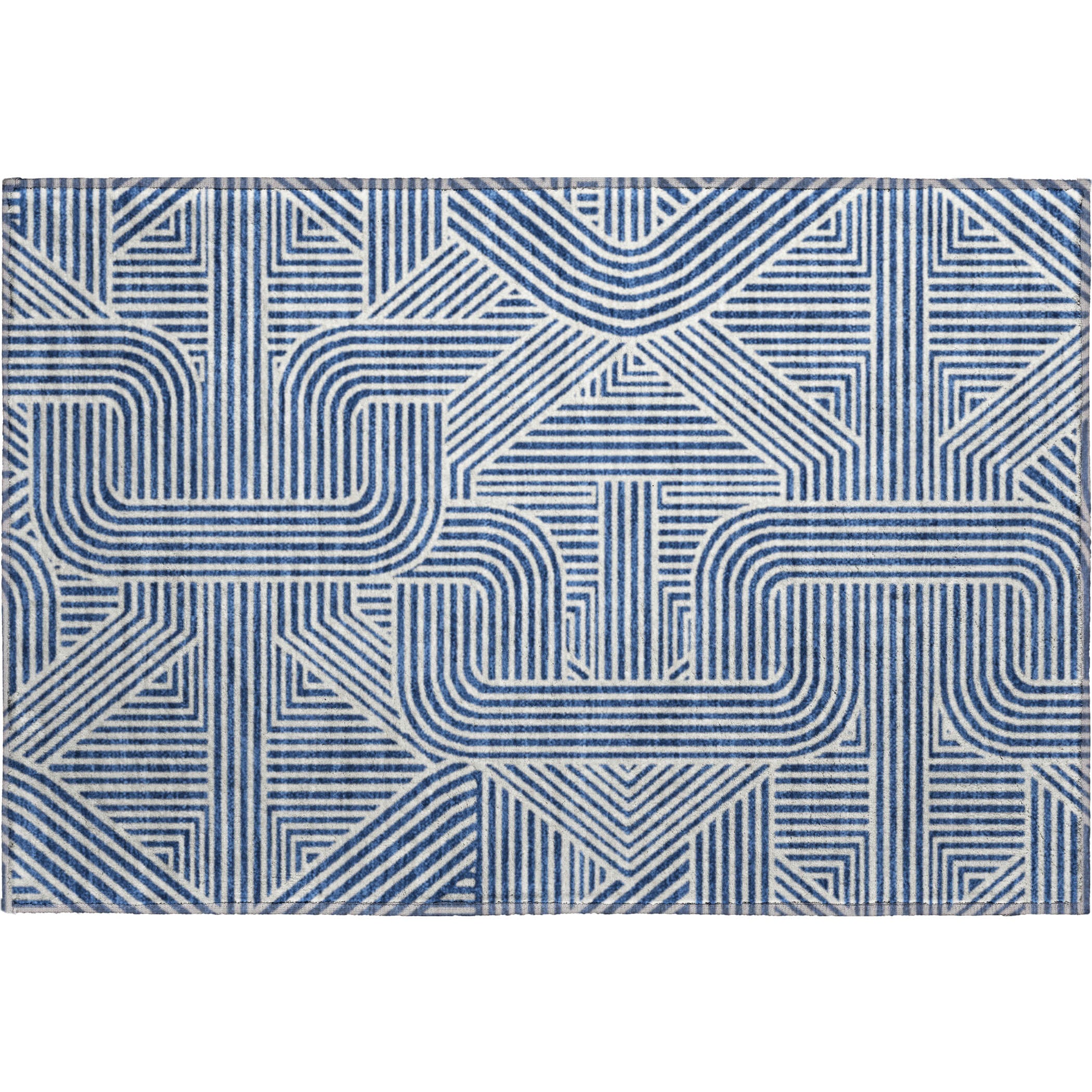 Luxury Washable Indoor/Outdoor Geometric TR14 Navy Blue Rug 1'8" x 2'6" #shape_Rectangle