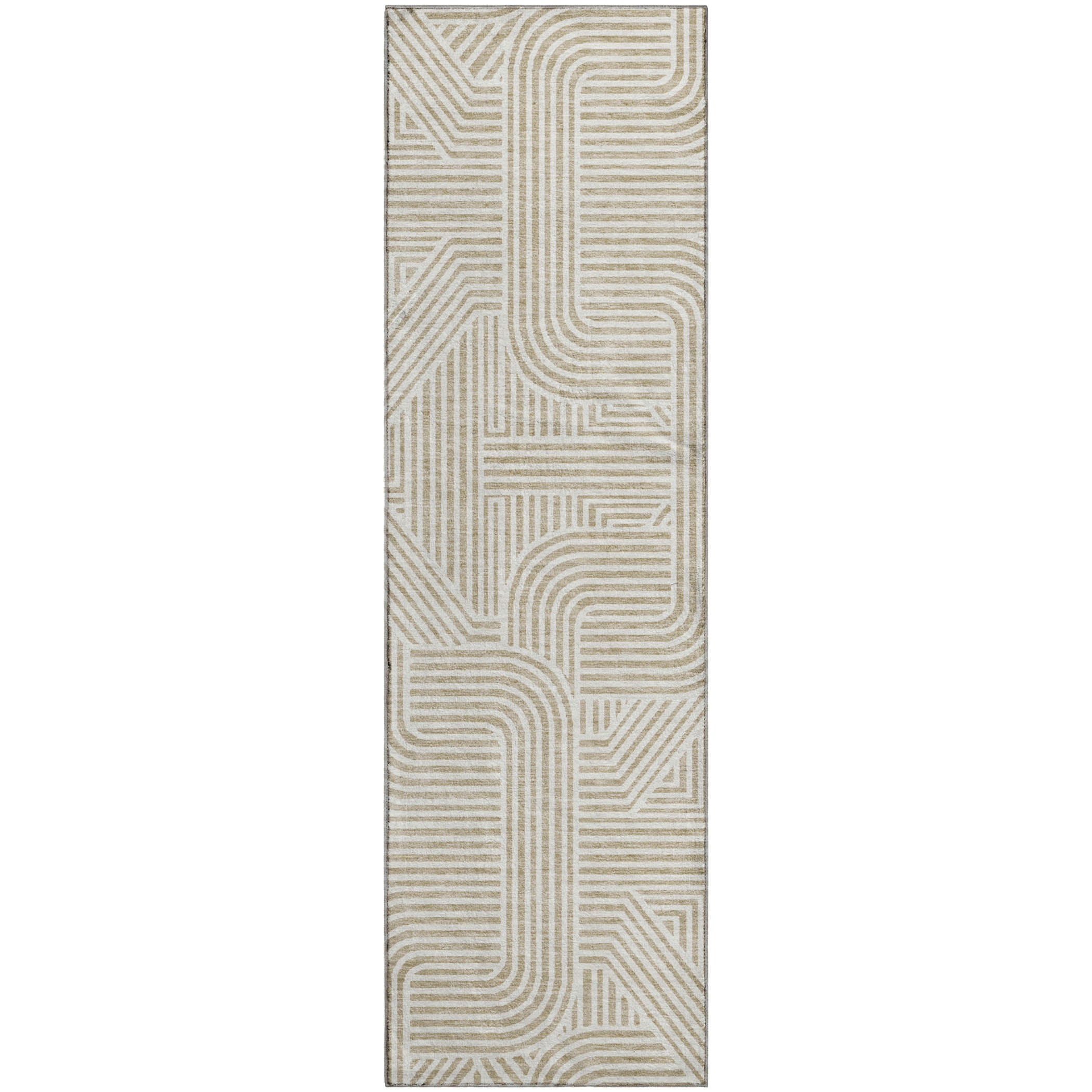Luxury Washable Indoor/Outdoor Geometric TR14 Putty Ivory Rug 2'3" x 7'6" #shape_Runner