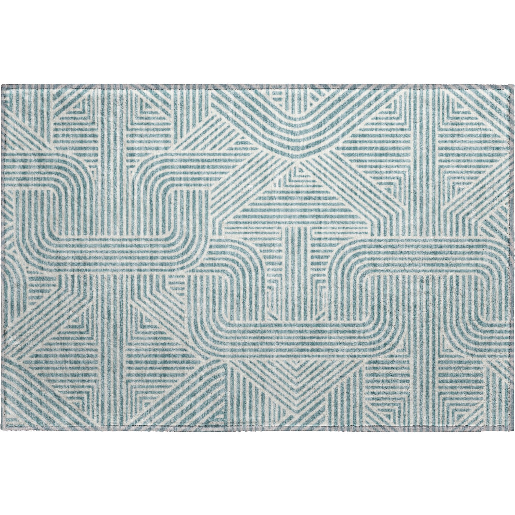 Luxury Washable Indoor/Outdoor Geometric TR14 Teal Rug 1'8" x 2'6" #shape_Rectangle