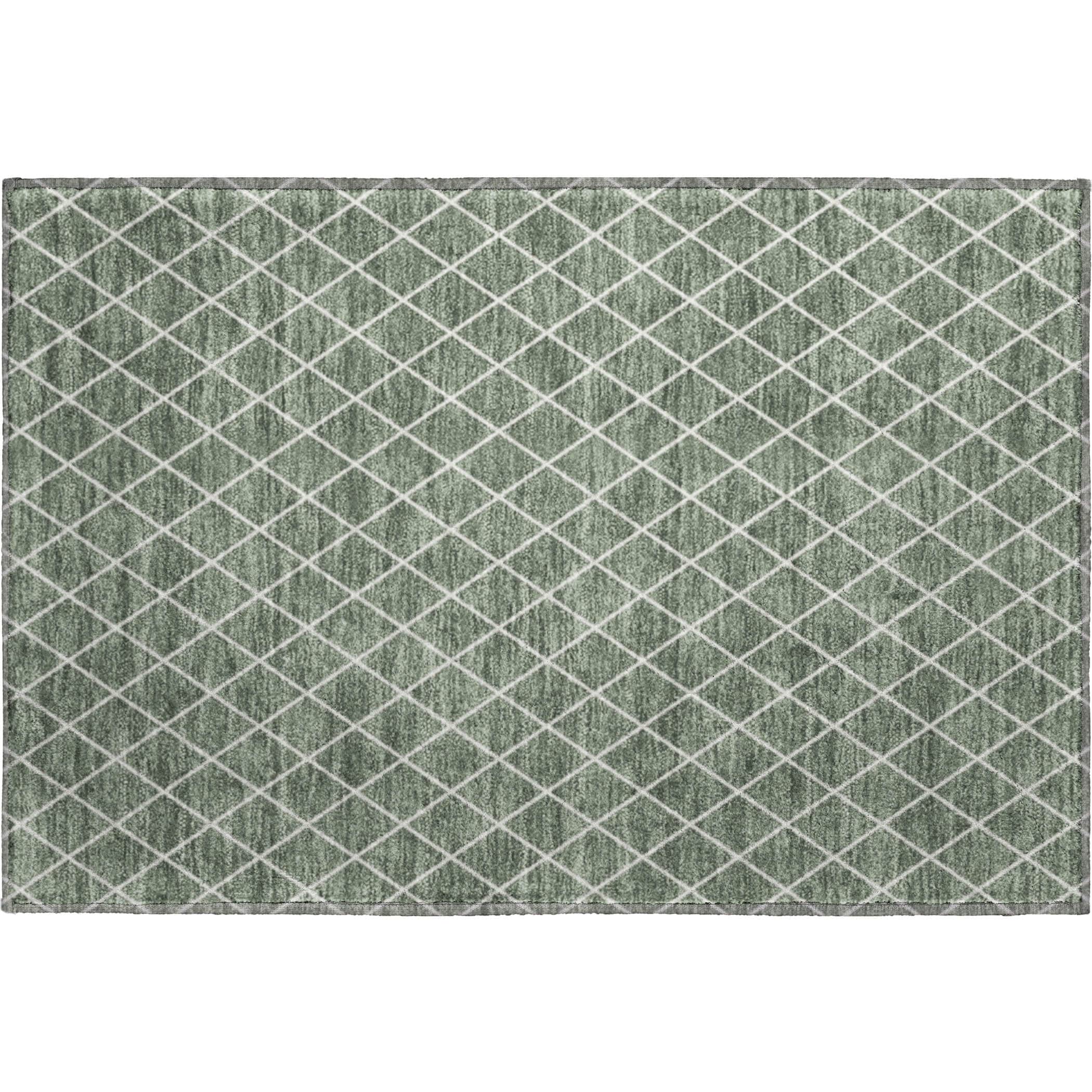 Luxury Washable Indoor/Outdoor Geometric TR15 Basil Green Rug 1'8" x 2'6" #shape_Rectangle