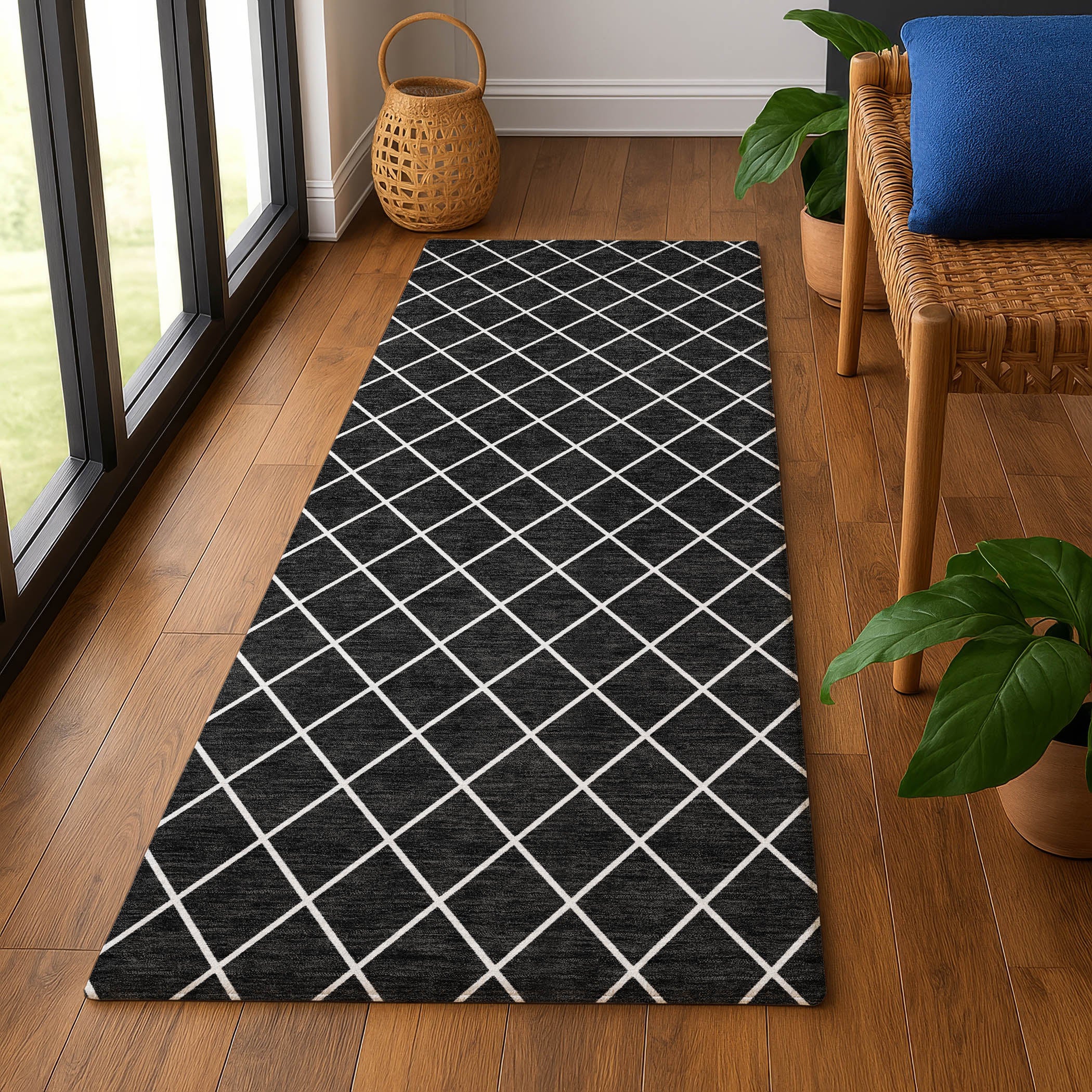 Luxury Washable Indoor/Outdoor Geometric TR15 Black Rug 2'3" x 7'6" #shape_Runner