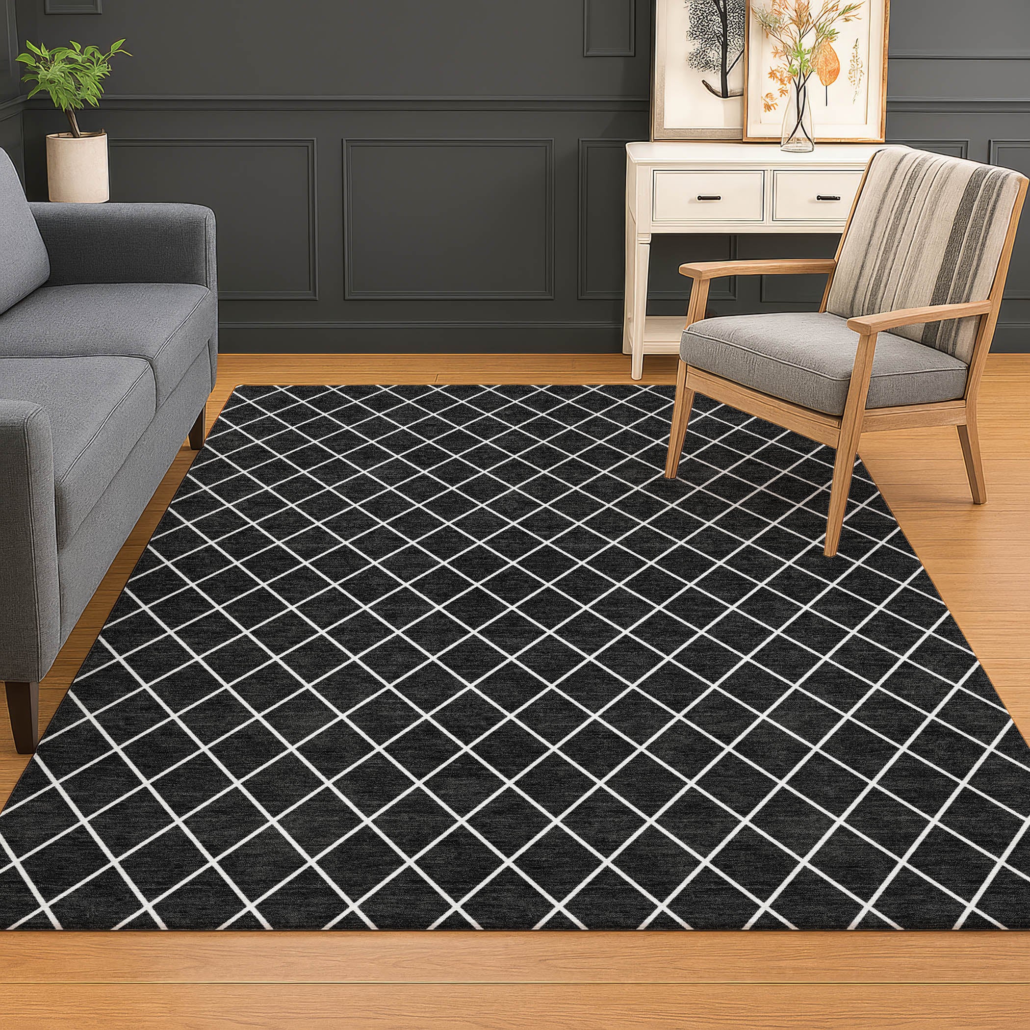 Luxury Washable Indoor/Outdoor Geometric TR15 Black Rug 2'6" x 3'10" #shape_Rectangle
