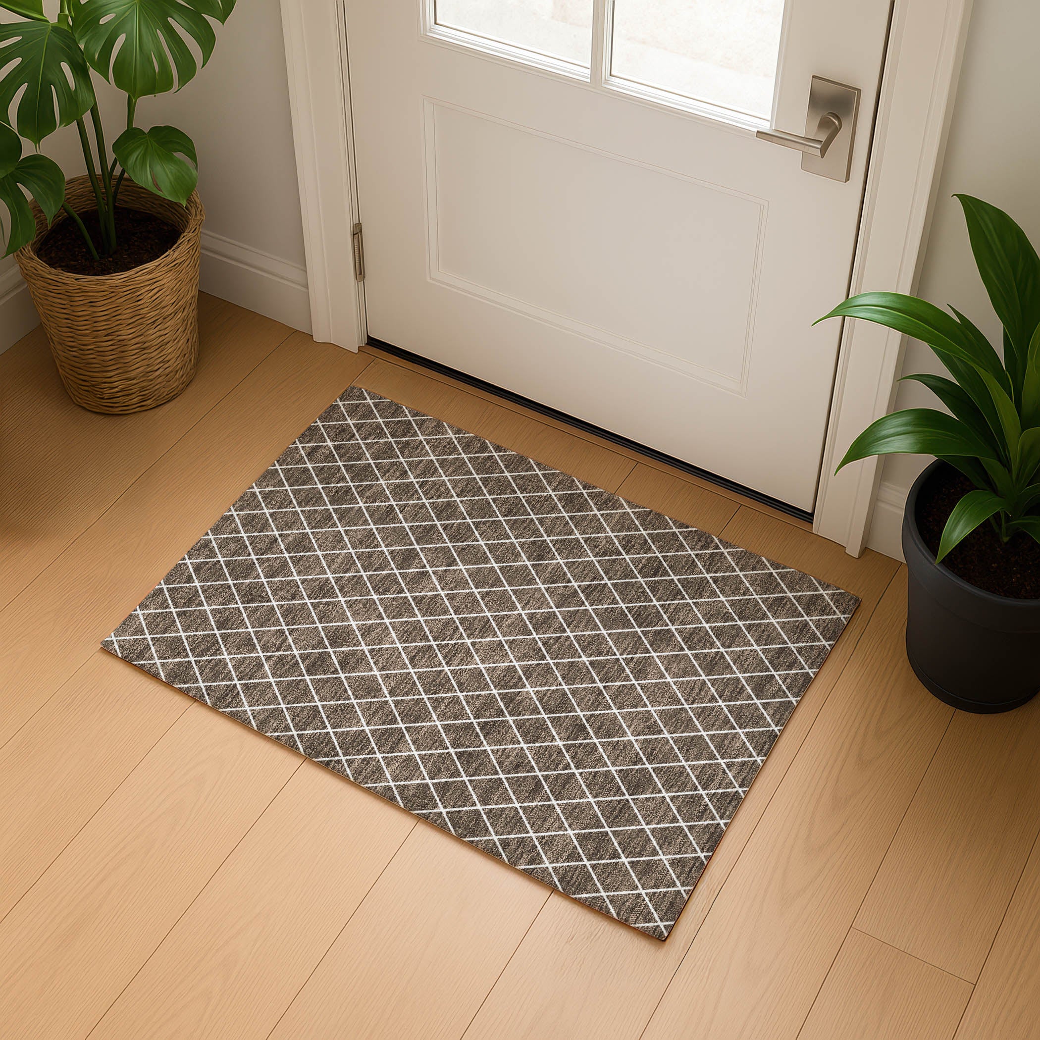 Luxury Washable Indoor/Outdoor Geometric TR15 Brown Rug 1'8" x 2'6" #shape_Rectangle