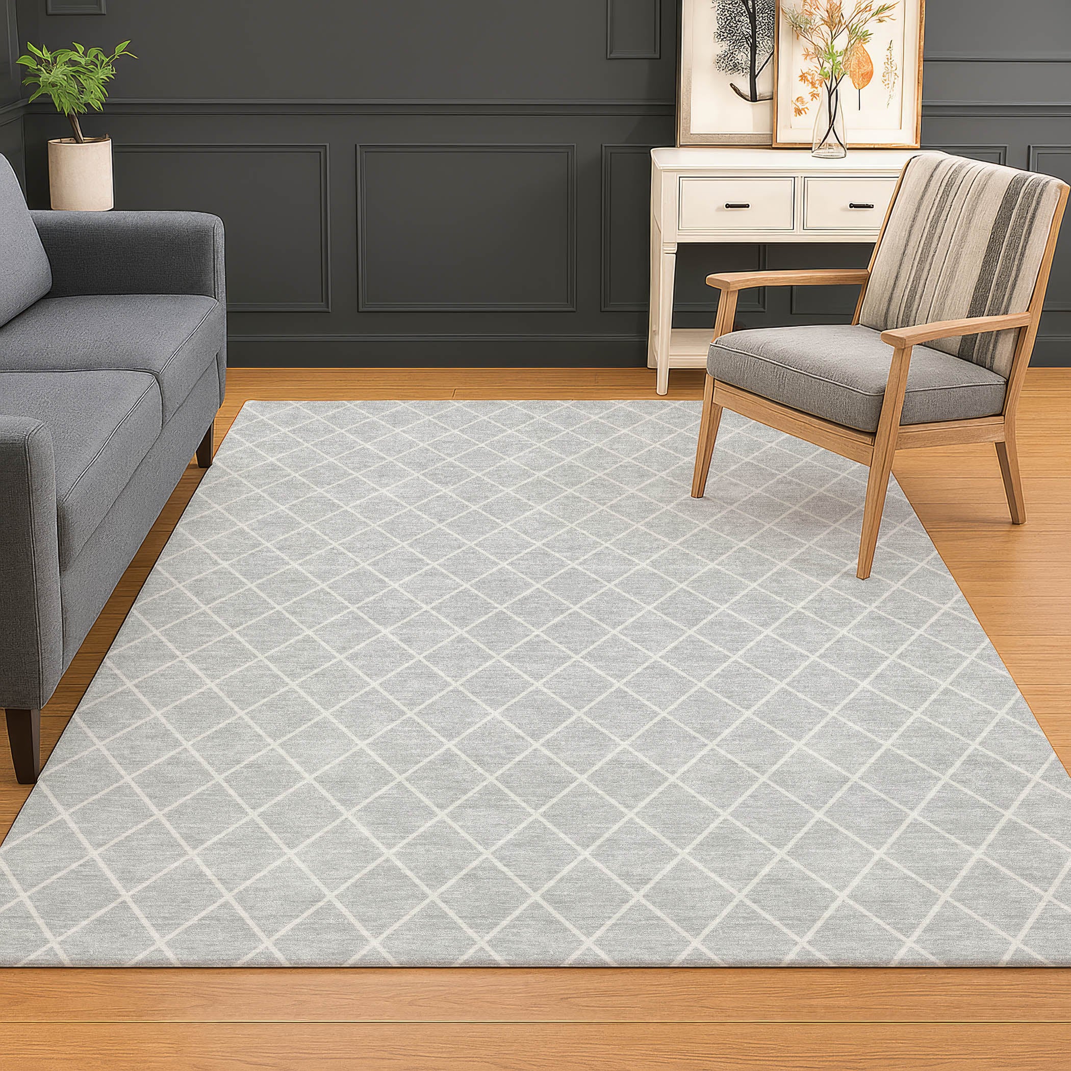 Luxury Washable Indoor/Outdoor Geometric TR15 Silver Gray Rug 2'6" x 3'10" #shape_Rectangle