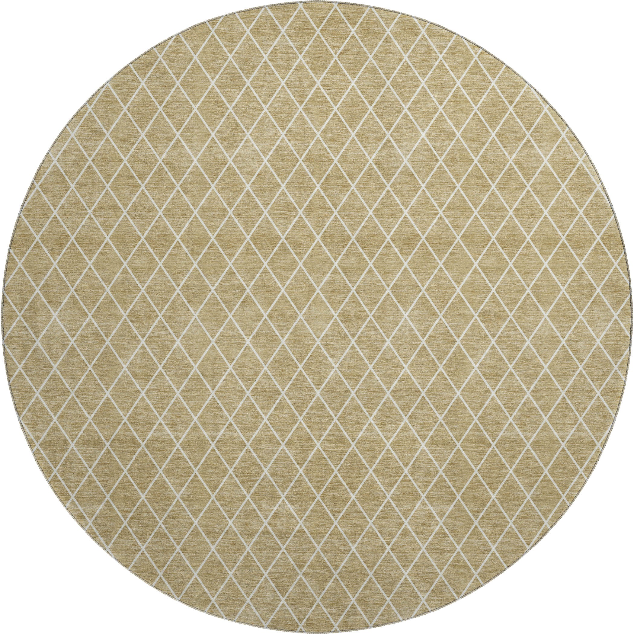 Luxury Washable Indoor/Outdoor Geometric TR15 Walnut Gold Rug 8' x 8' #shape_Round