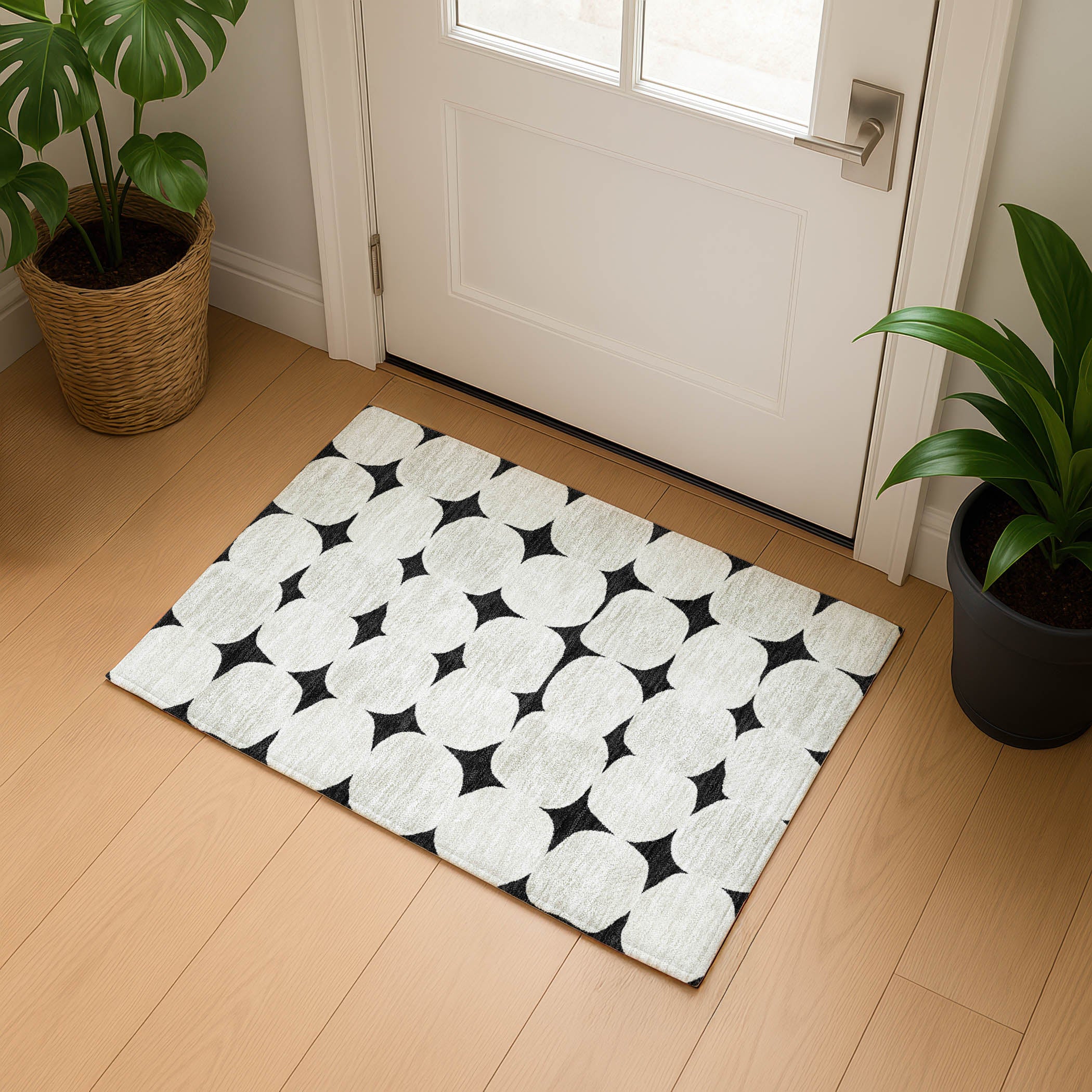 Luxury Washable Indoor/Outdoor Geometric TR16 Black Rug 1'8" x 2'6" #shape_Rectangle
