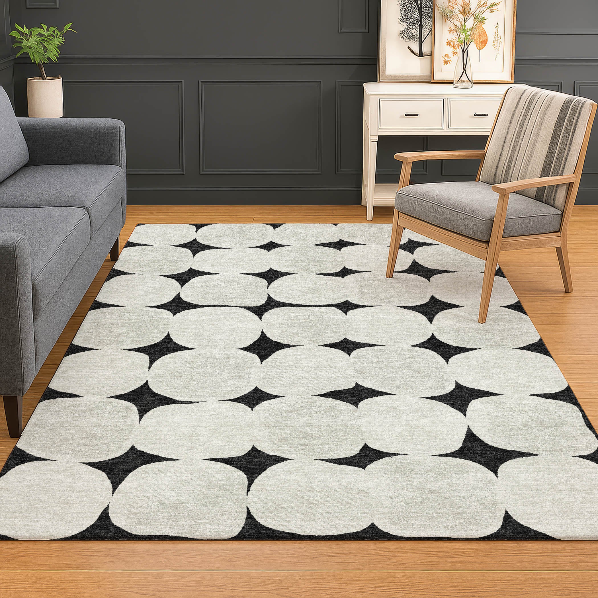 Luxury Washable Indoor/Outdoor Geometric TR16 Black Rug 2'6" x 3'10" #shape_Rectangle
