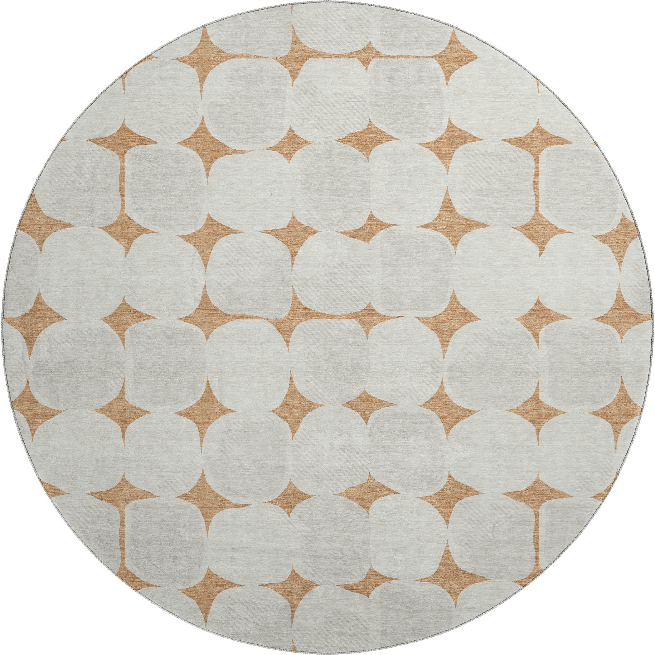 Luxury Washable Indoor/Outdoor Geometric TR16 Copper Orange Rug 8' x 8' #shape_Round