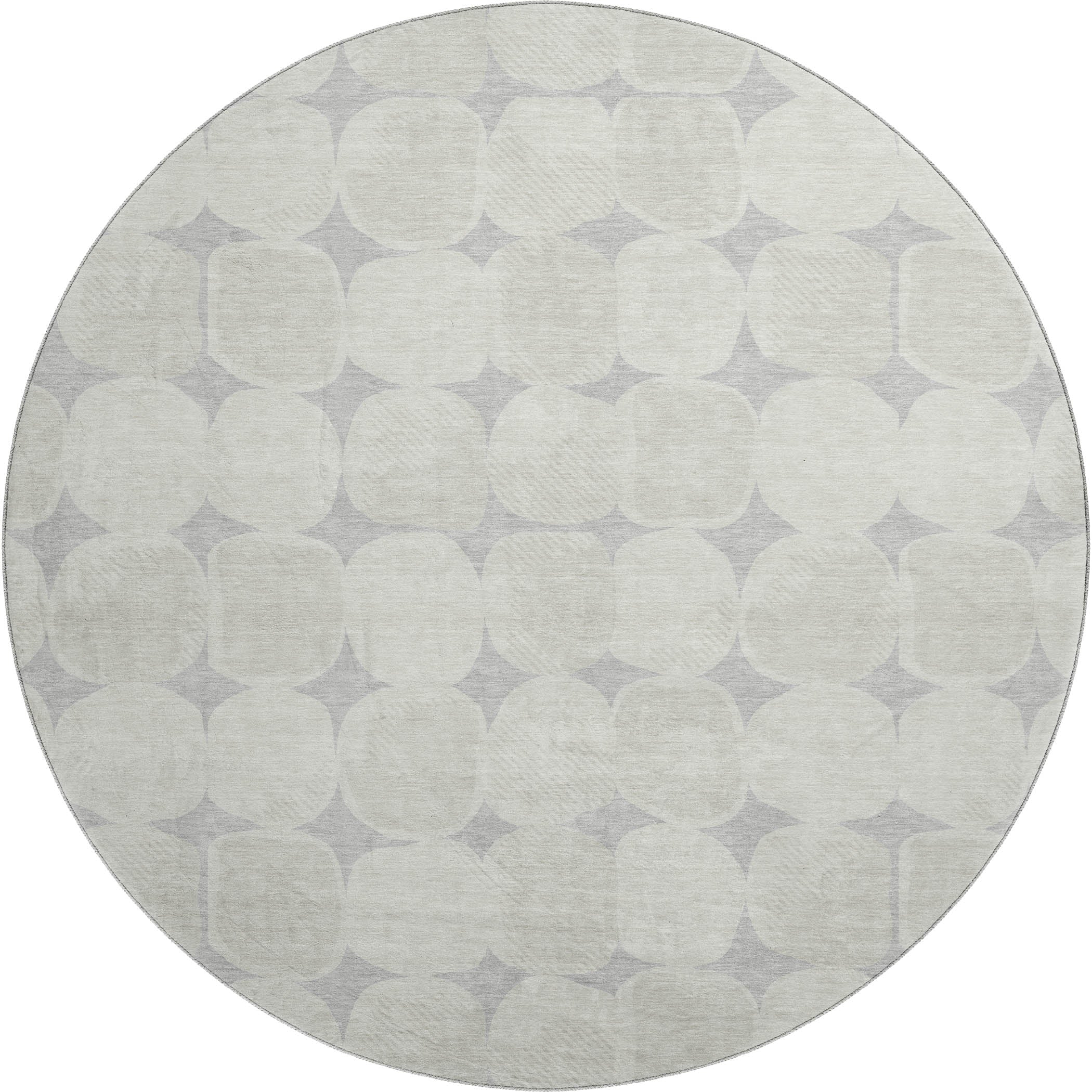 Luxury Washable Indoor/Outdoor Geometric TR16 Gray Rug 8' x 8' #shape_Round