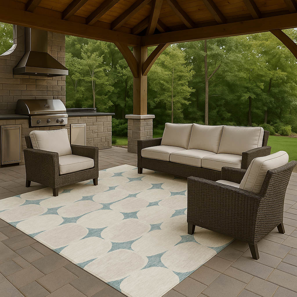 Luxury Washable Indoor/Outdoor Geometric TR16 Teal Rug 2'6" x 3'10" #shape_Rectangle