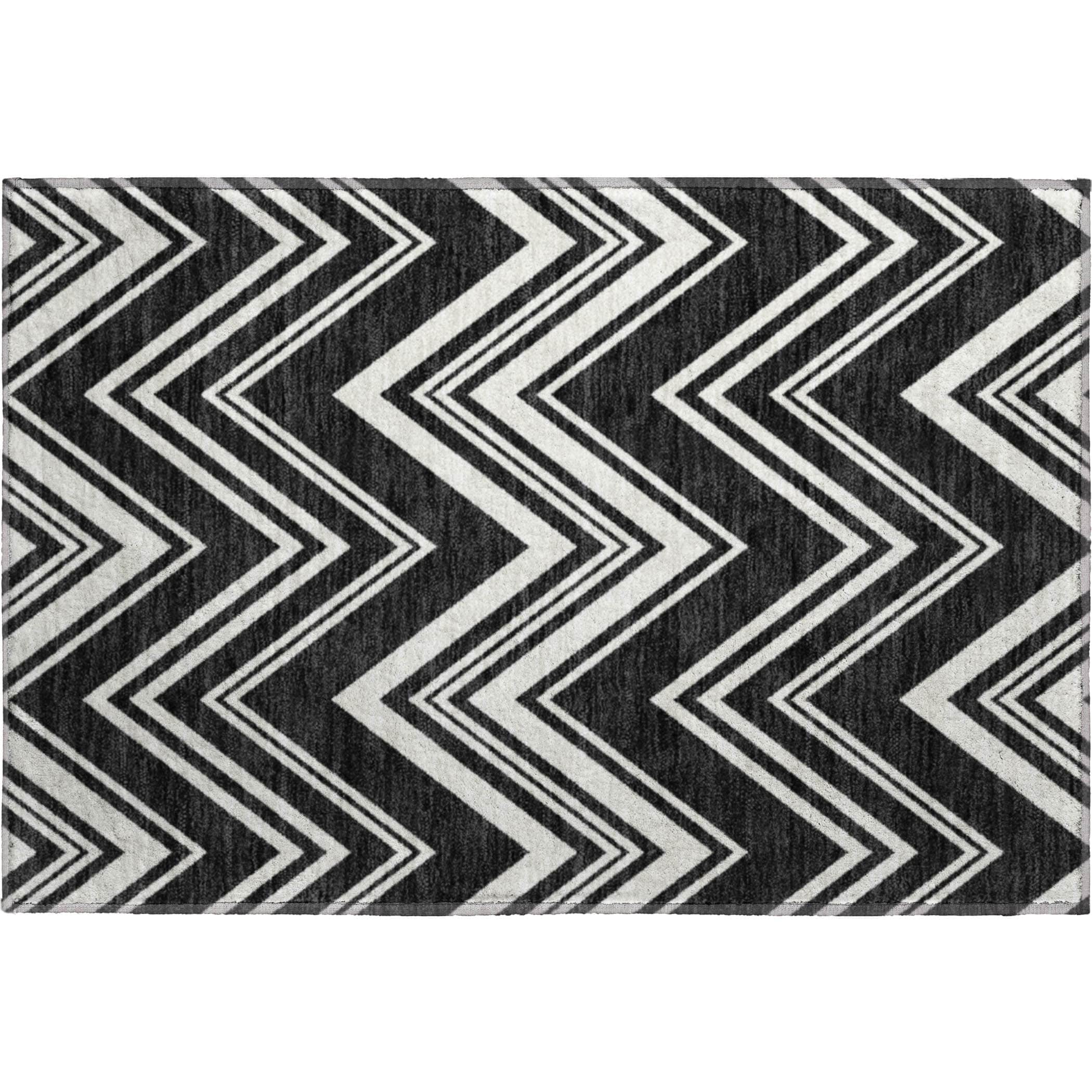 Luxury Washable Indoor/Outdoor Geometric TR17 Black Rug 1'8" x 2'6" #shape_Rectangle