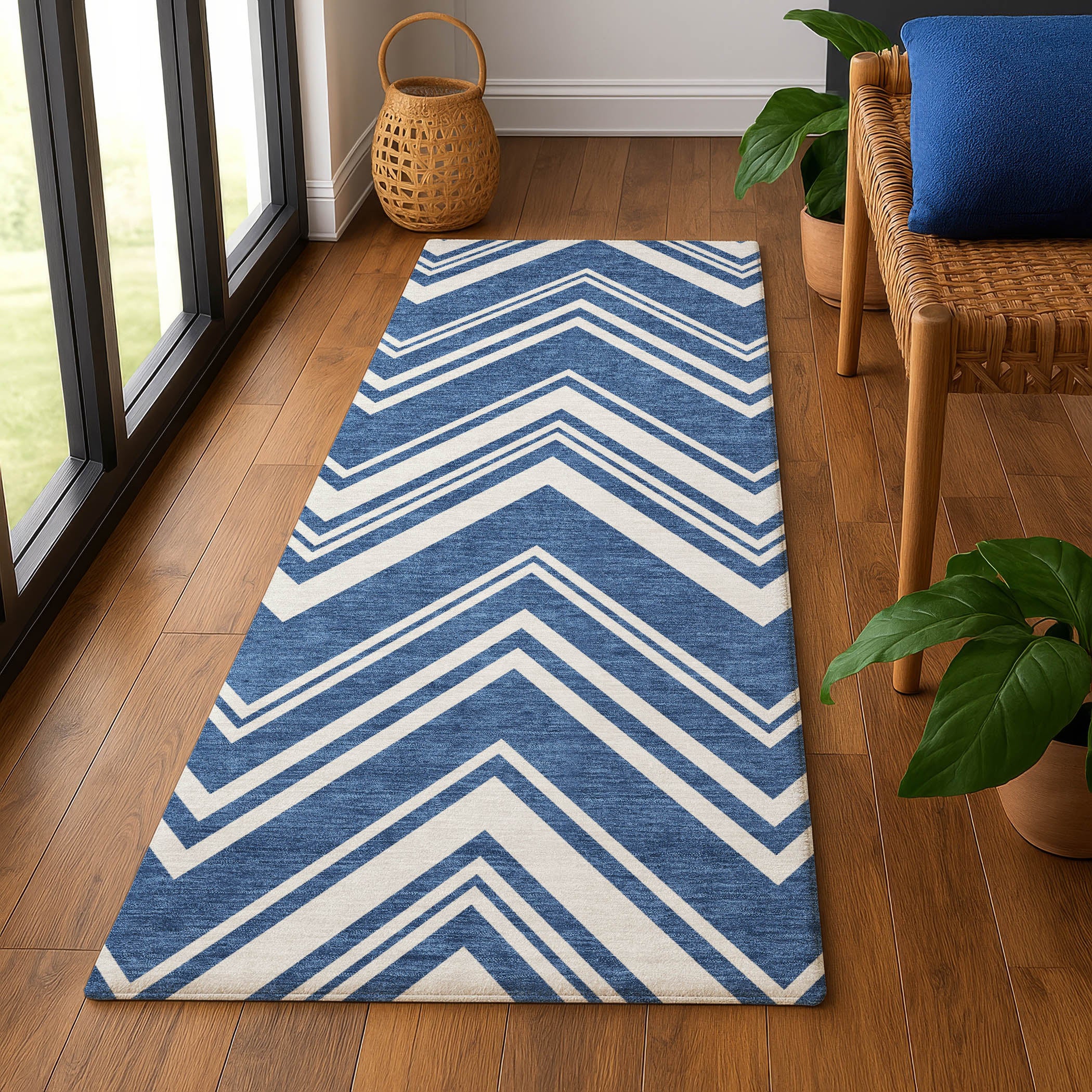 Luxury Washable Indoor/Outdoor Geometric TR17 Blue Rug 2'3" x 7'6" #shape_Runner