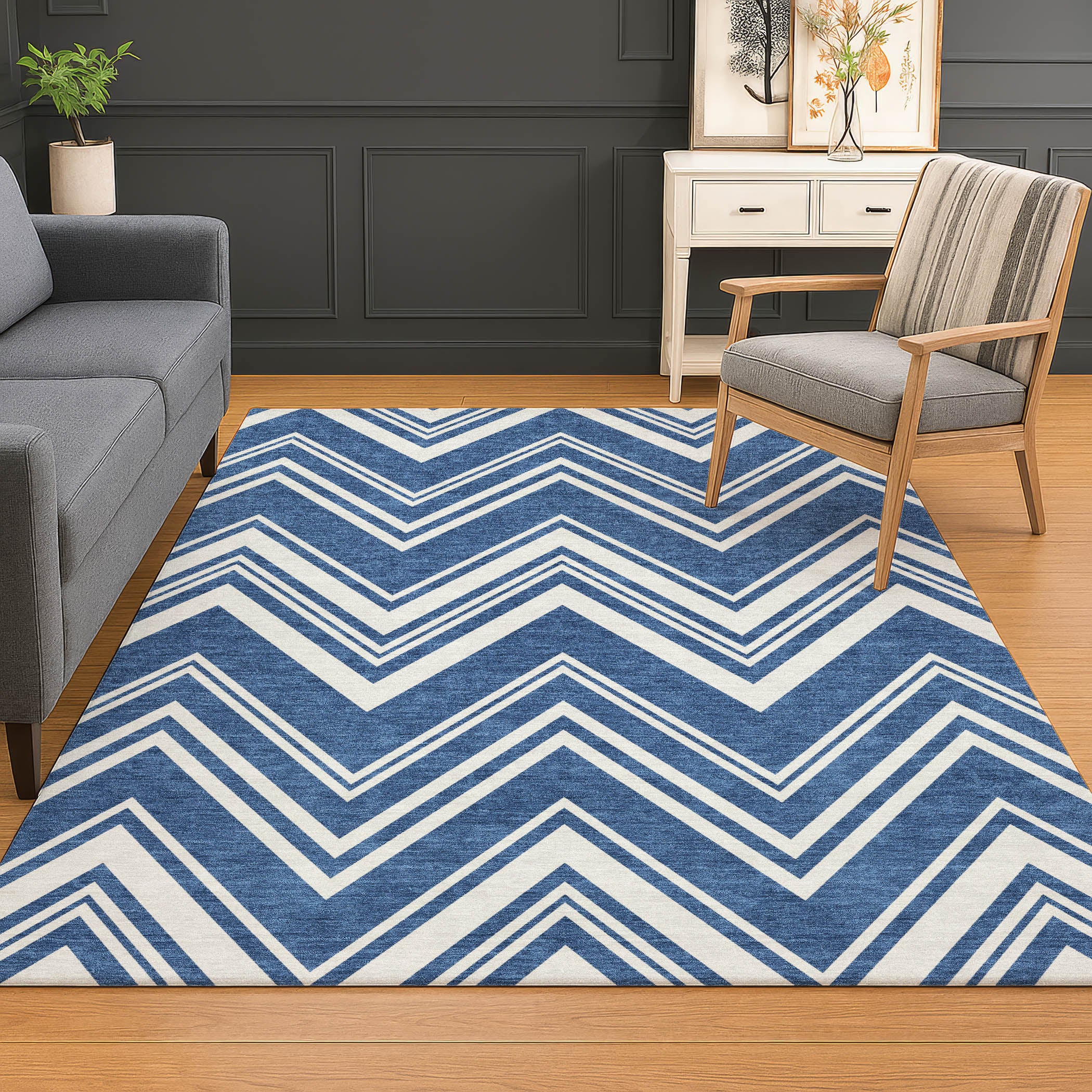 Luxury Washable Indoor/Outdoor Geometric TR17 Blue Rug 2'6" x 3'10" #shape_Rectangle