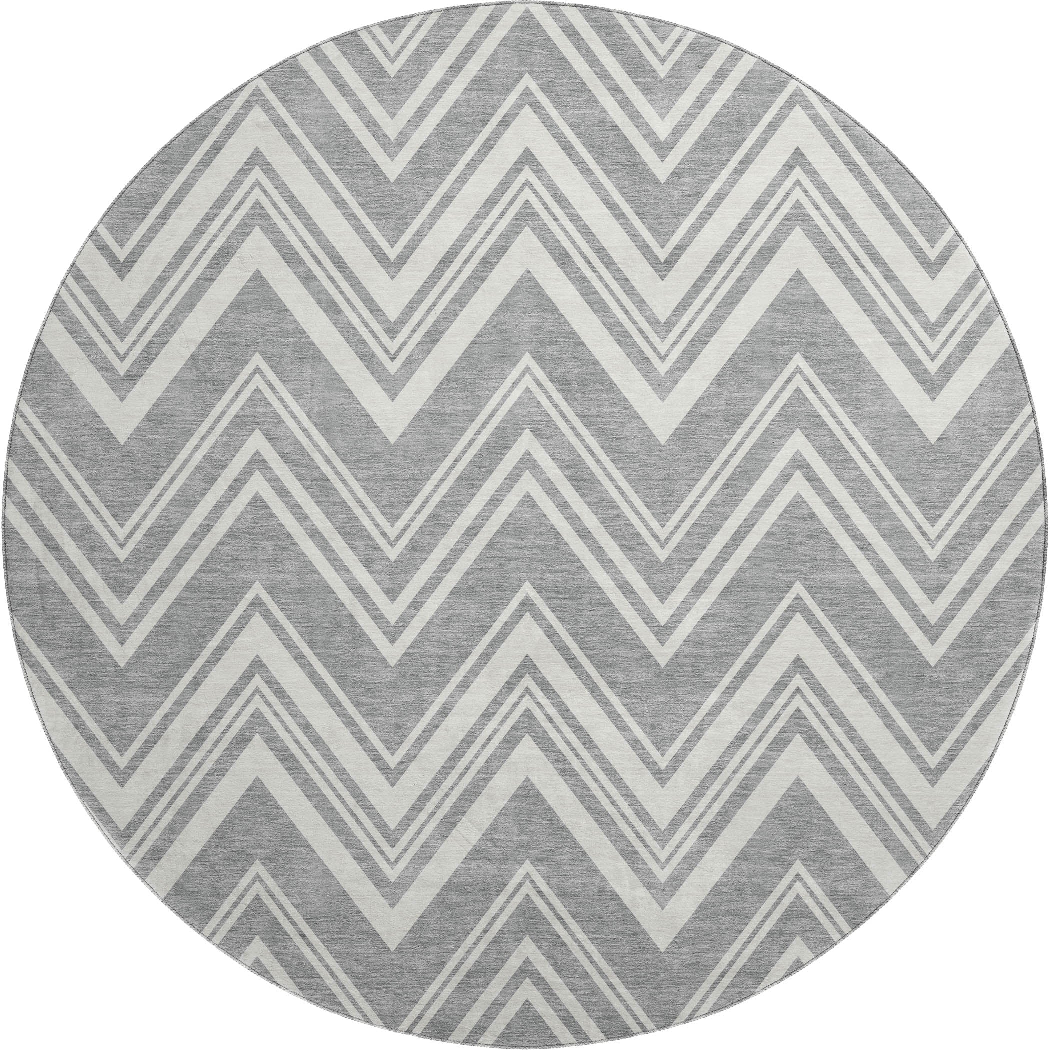 Luxury Washable Indoor/Outdoor Geometric TR17 Pewter Gray Rug 8' x 8' #shape_Round