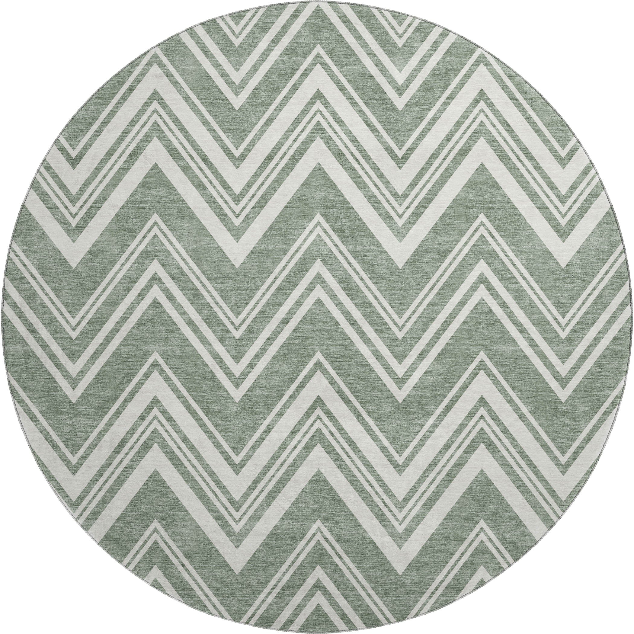 Luxury Washable Indoor/Outdoor Geometric TR17 Sage Green Rug 8' x 8' #shape_Round