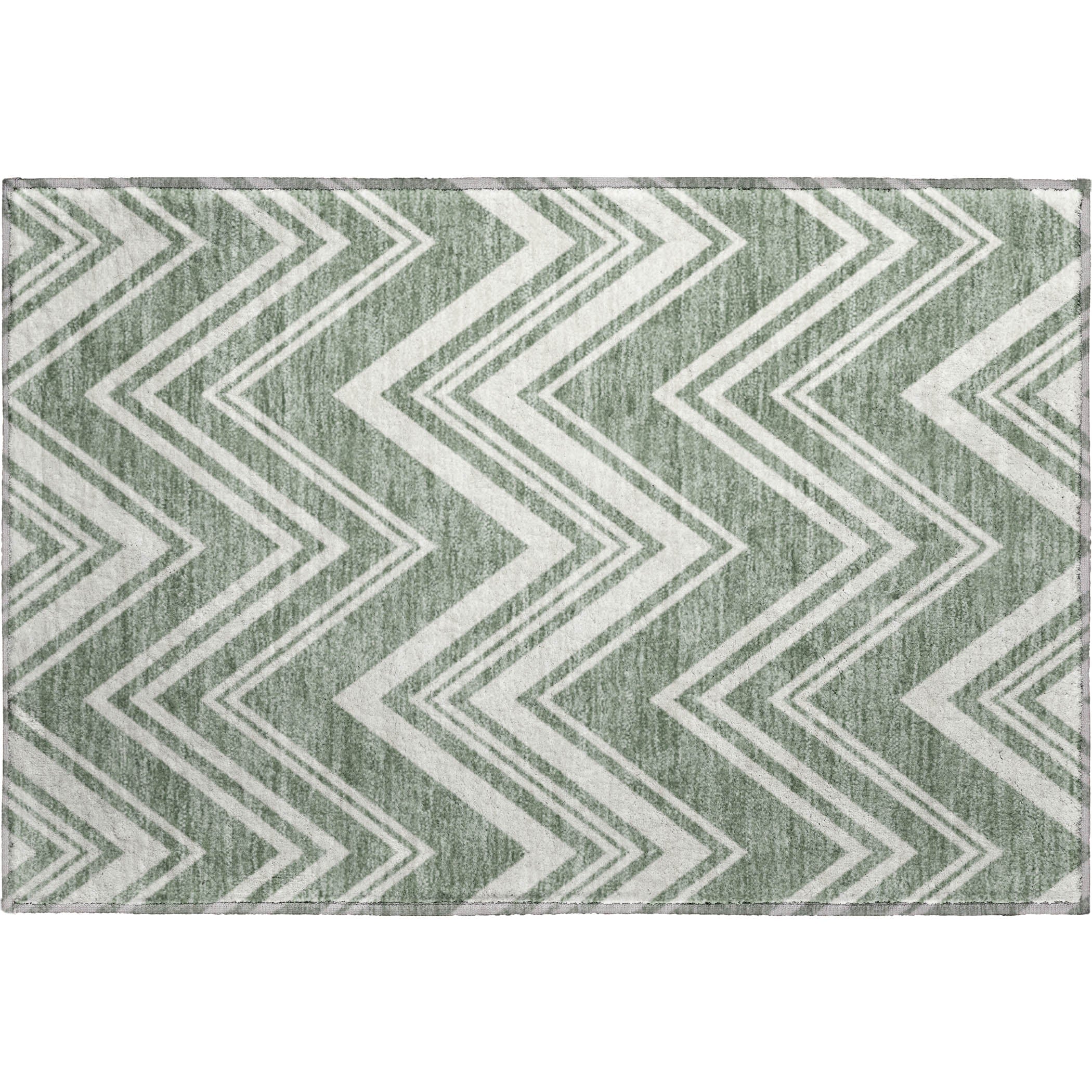 Luxury Washable Indoor/Outdoor Geometric TR17 Sage Green Rug 1'8" x 2'6" #shape_Rectangle