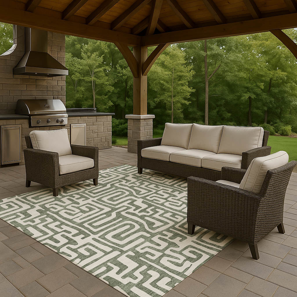 Luxury Washable Indoor/Outdoor Geometric TR1 Basil Green Rug 2'6" x 3'10" #shape_Rectangle