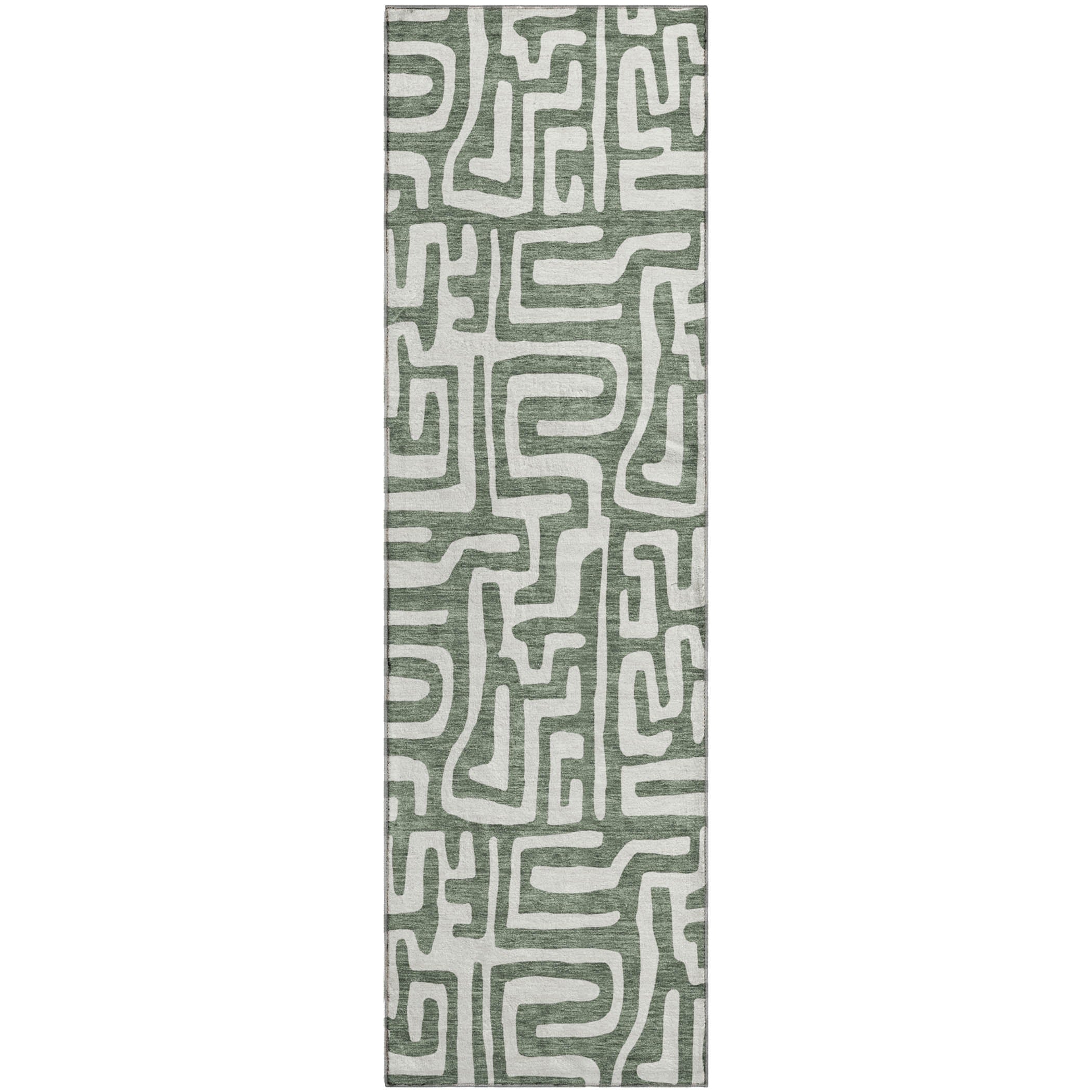 Luxury Washable Indoor/Outdoor Geometric TR1 Basil Green Rug 2'3" x 7'6" #shape_Runner