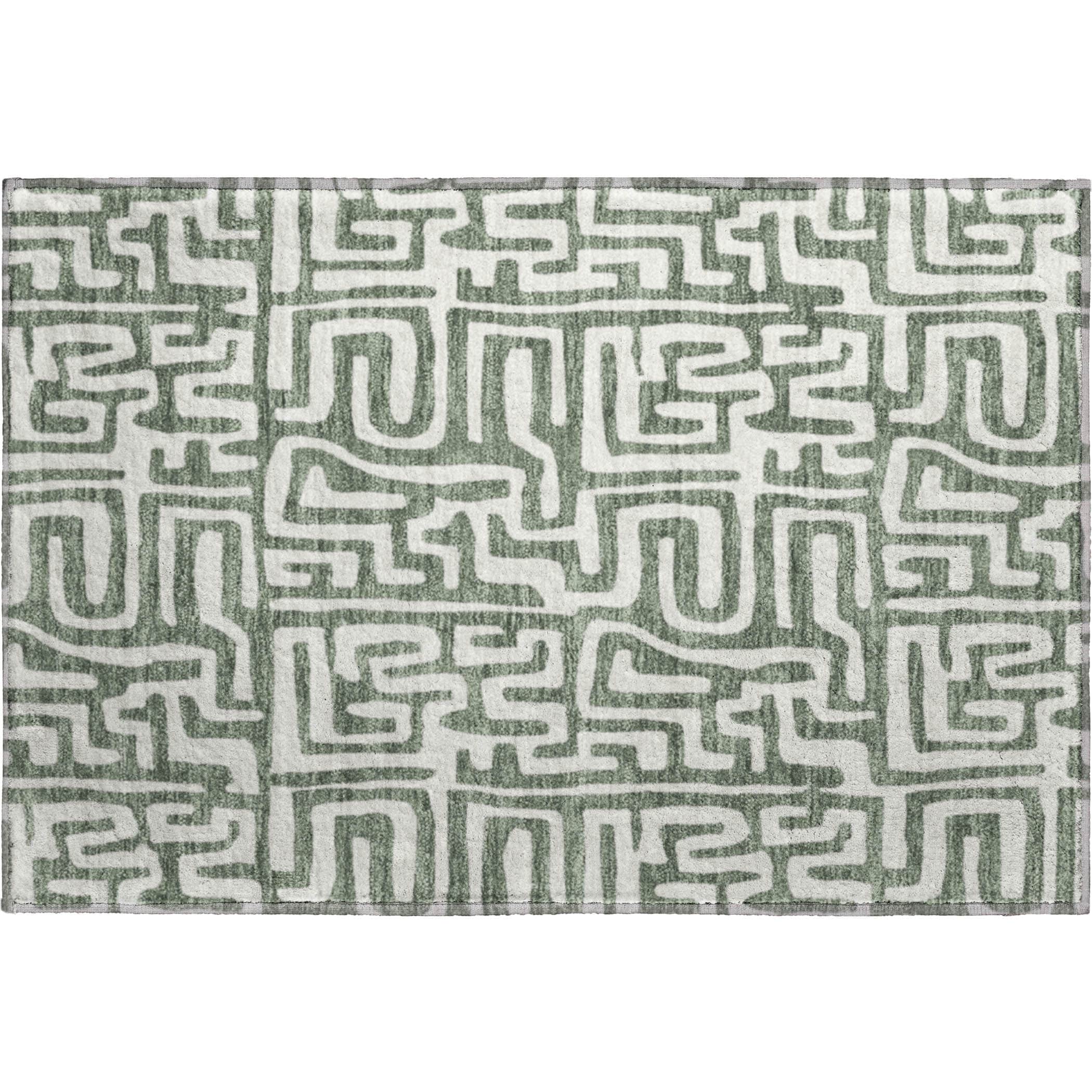 Luxury Washable Indoor/Outdoor Geometric TR1 Basil Green Rug 1'8" x 2'6" #shape_Rectangle