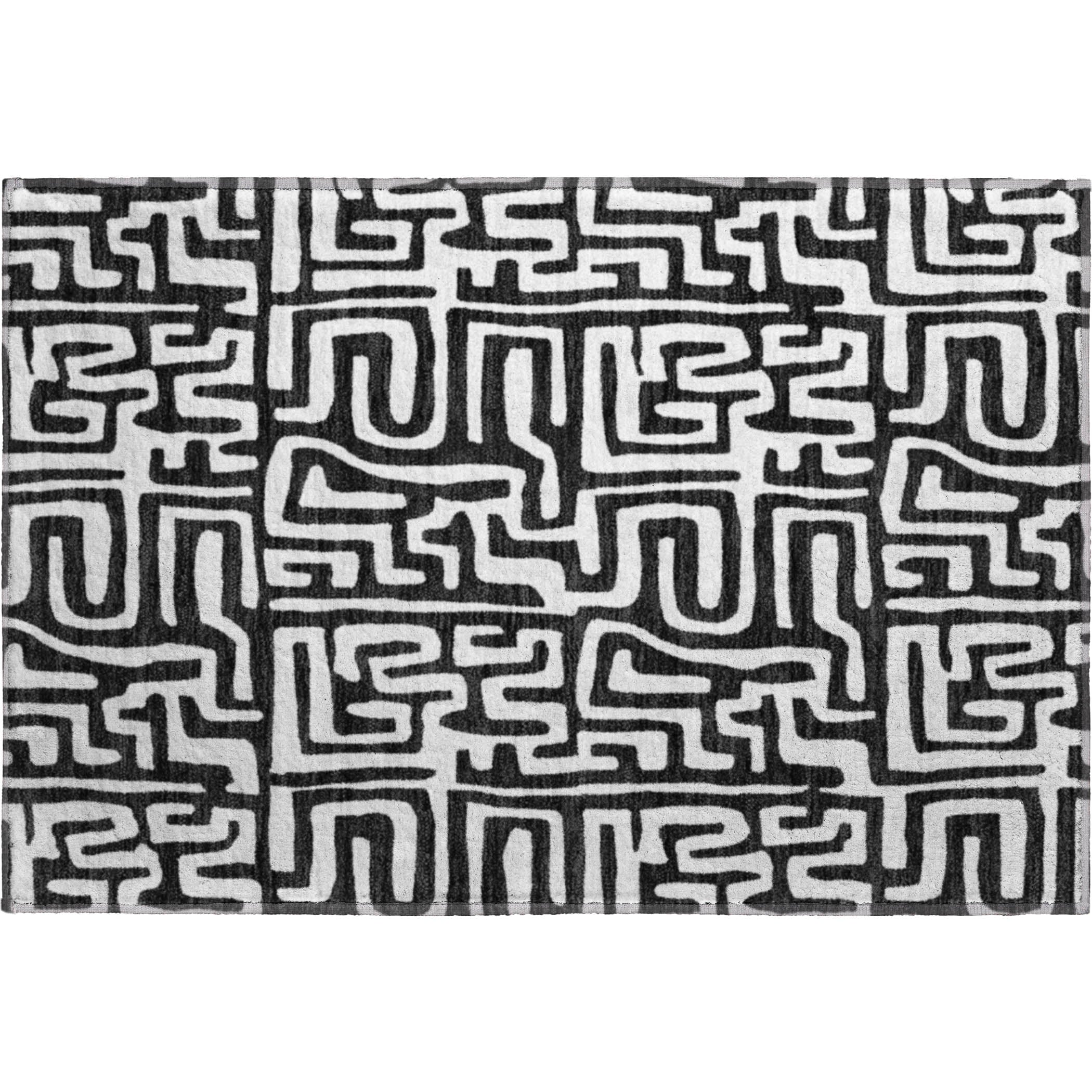 Luxury Washable Indoor/Outdoor Geometric TR1 Black Rug 1'8" x 2'6" #shape_Rectangle