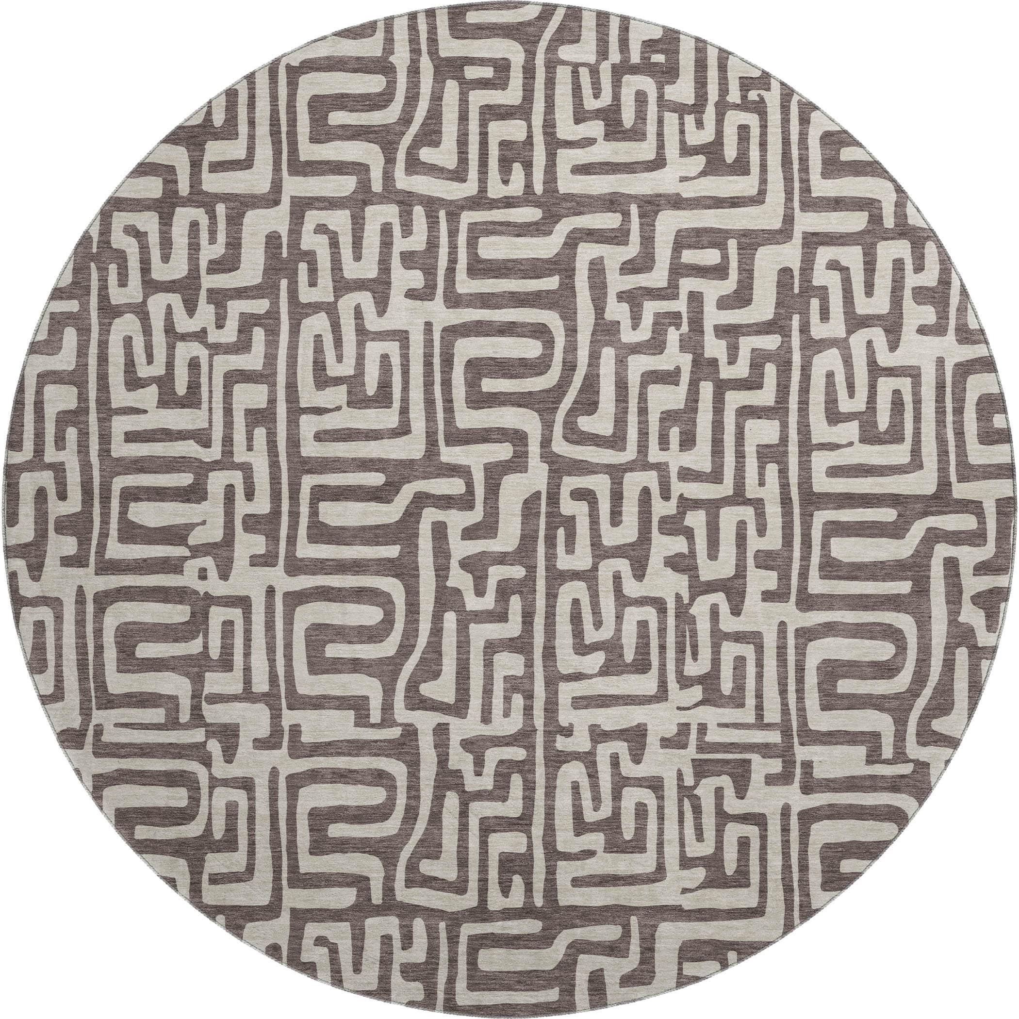 Luxury Washable Indoor/Outdoor Geometric TR1 Chocolate Brown Rug 8' x 8' #shape_Round
