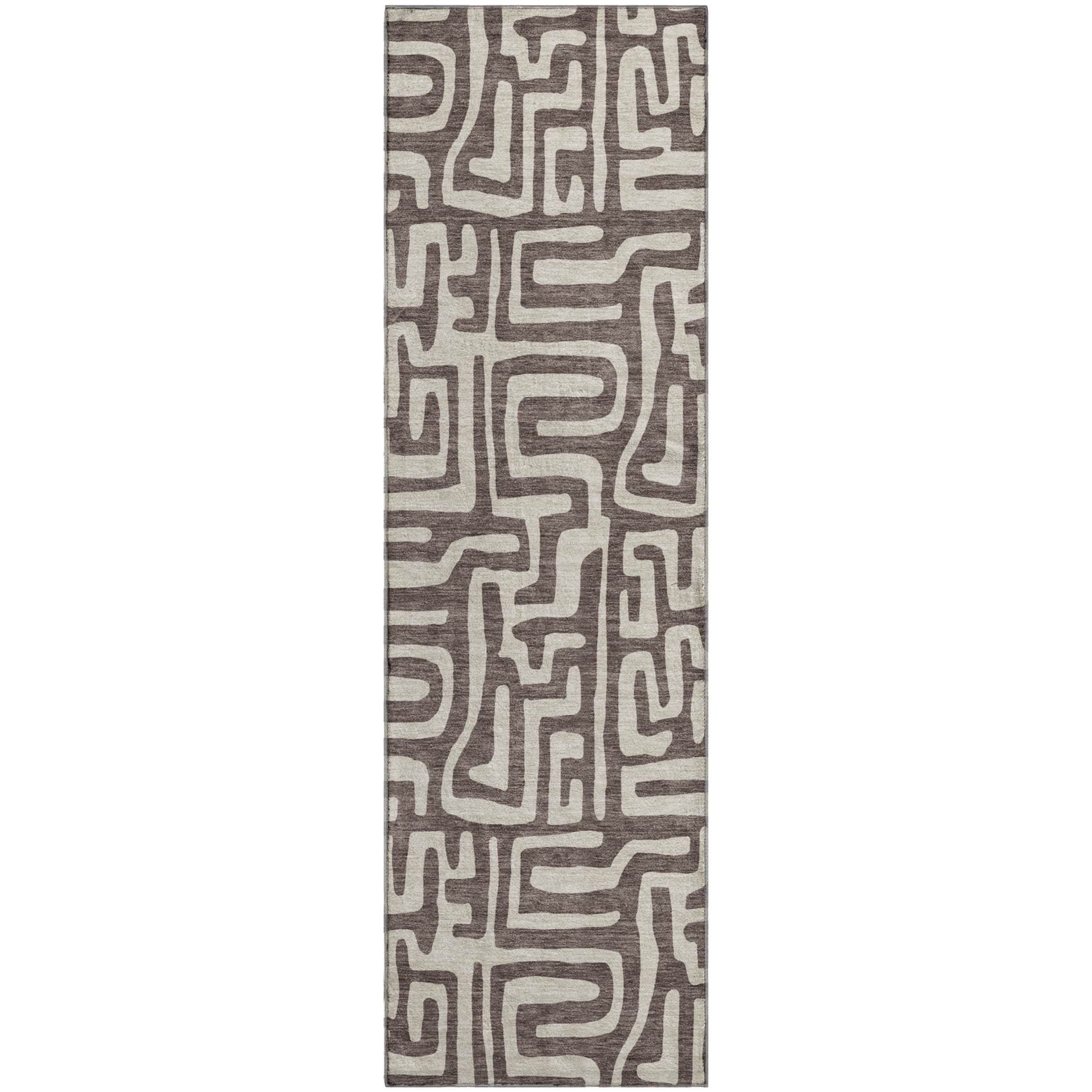 Luxury Washable Indoor/Outdoor Geometric TR1 Chocolate Brown Rug 2'3" x 7'6" #shape_Runner