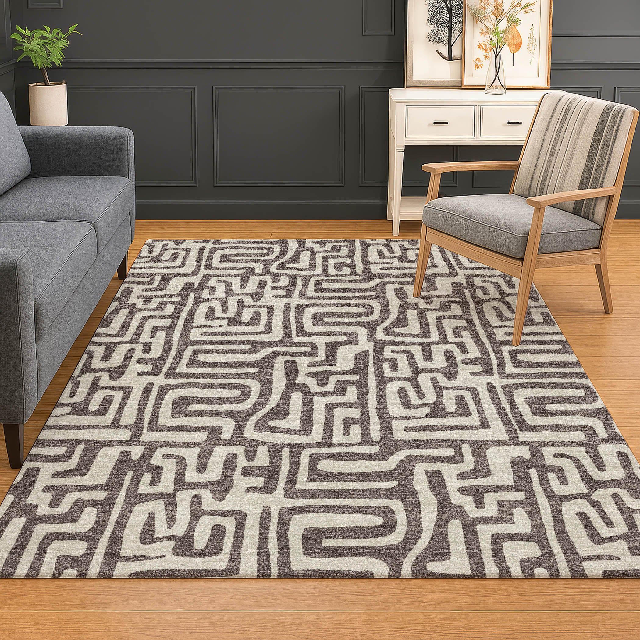 Luxury Washable Indoor/Outdoor Geometric TR1 Chocolate Brown Rug 2'6" x 3'10" #shape_Rectangle