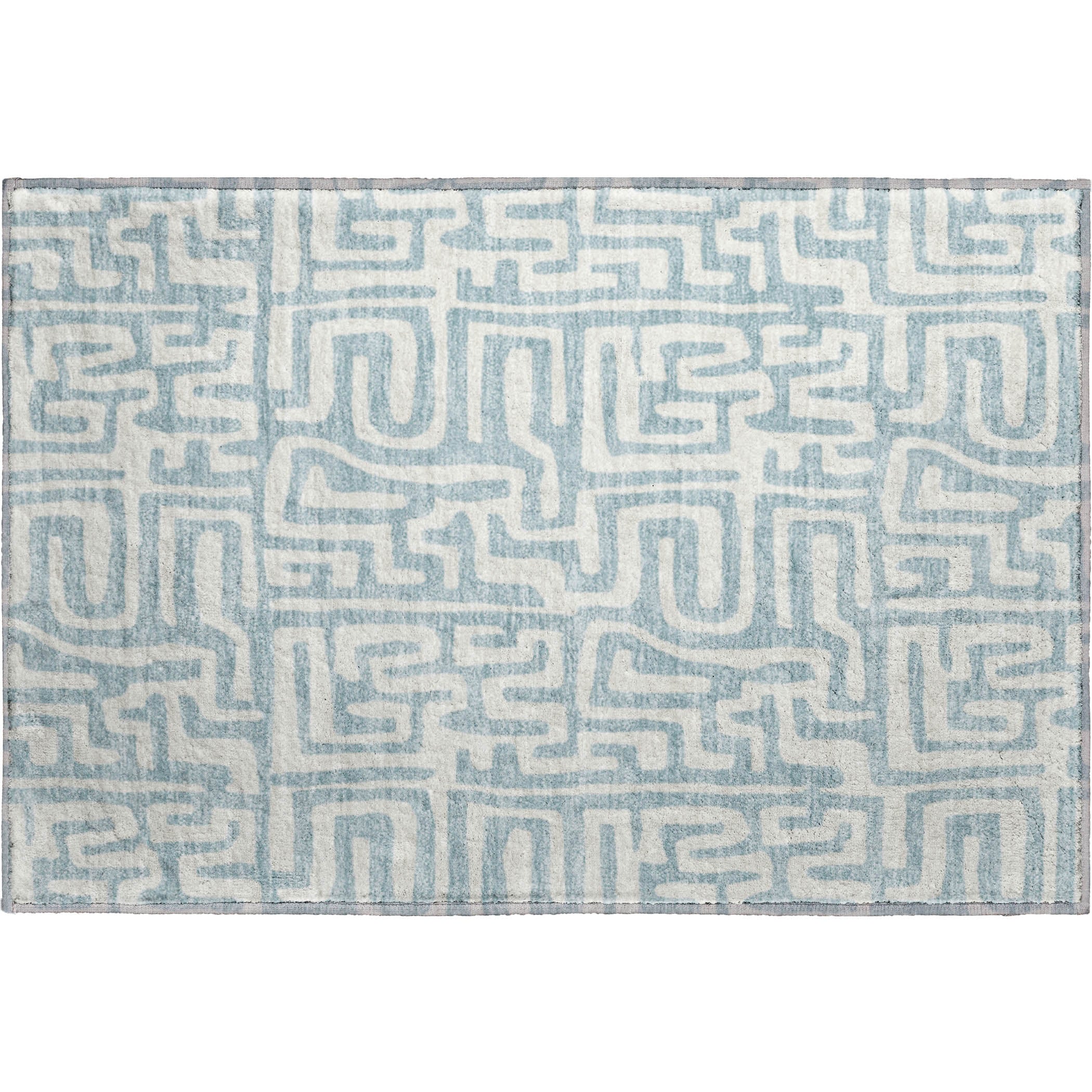Luxury Washable Indoor/Outdoor Geometric TR1 Denim Blue Rug 1'8" x 2'6" #shape_Rectangle