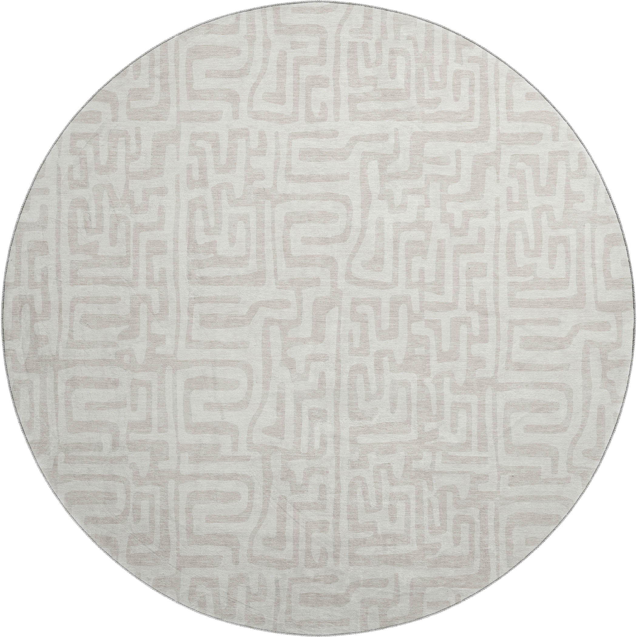Luxury Washable Indoor/Outdoor Geometric TR1 Ivory Rug 8' x 8' #shape_Round