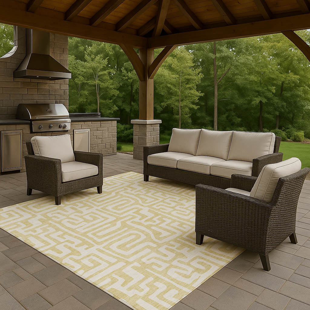 Luxury Washable Indoor/Outdoor Geometric TR1 Wheat Gold Rug 2'6" x 3'10" #shape_Rectangle