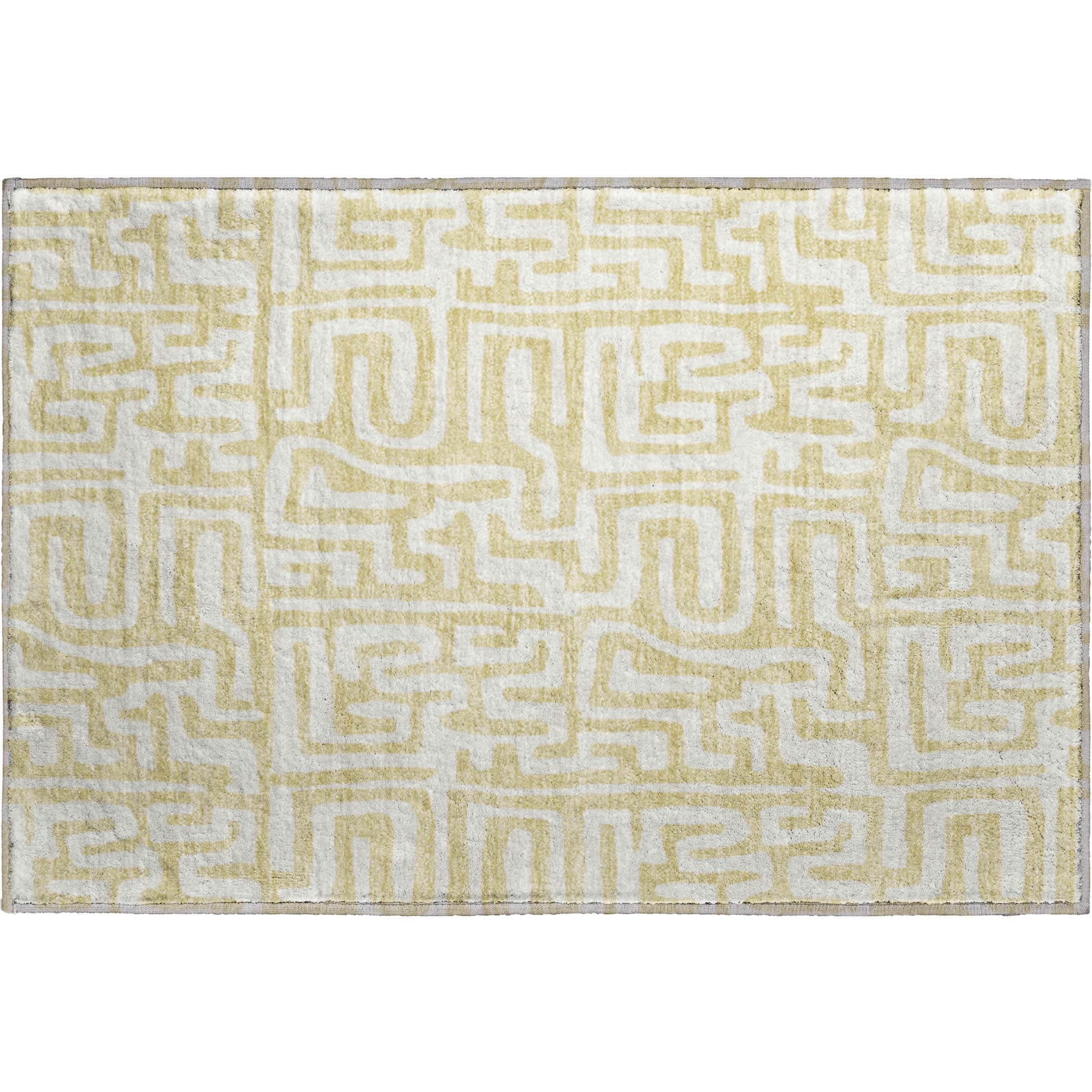 Luxury Washable Indoor/Outdoor Geometric TR1 Wheat Gold Rug 1'8" x 2'6" #shape_Rectangle