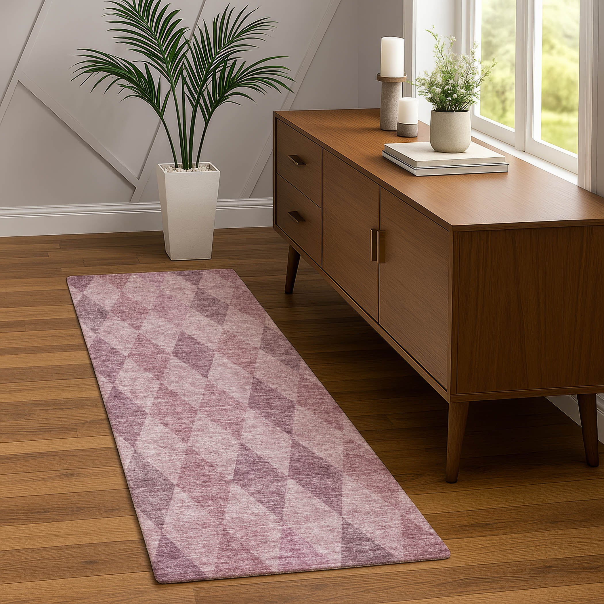 Luxury Washable Indoor/Outdoor Geometric TR2 Blush Pink Rug 2'3" x 7'6" #shape_Runner