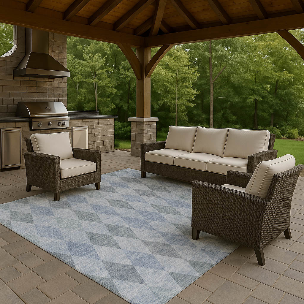Luxury Washable Indoor/Outdoor Geometric TR2 Denim Blue Rug 2'6" x 3'10" #shape_Rectangle