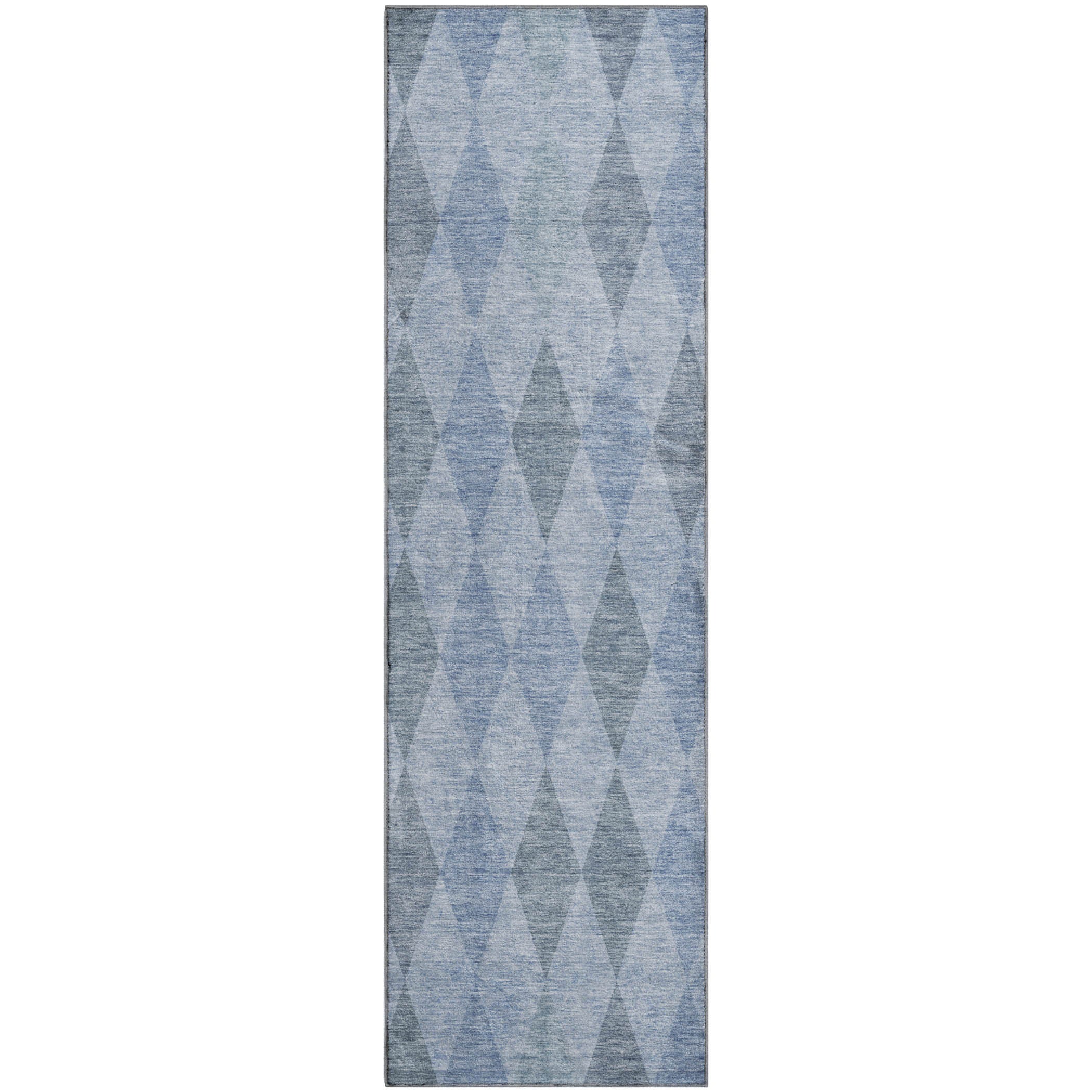 Luxury Washable Indoor/Outdoor Geometric TR2 Denim Blue Rug 2'3" x 7'6" #shape_Runner