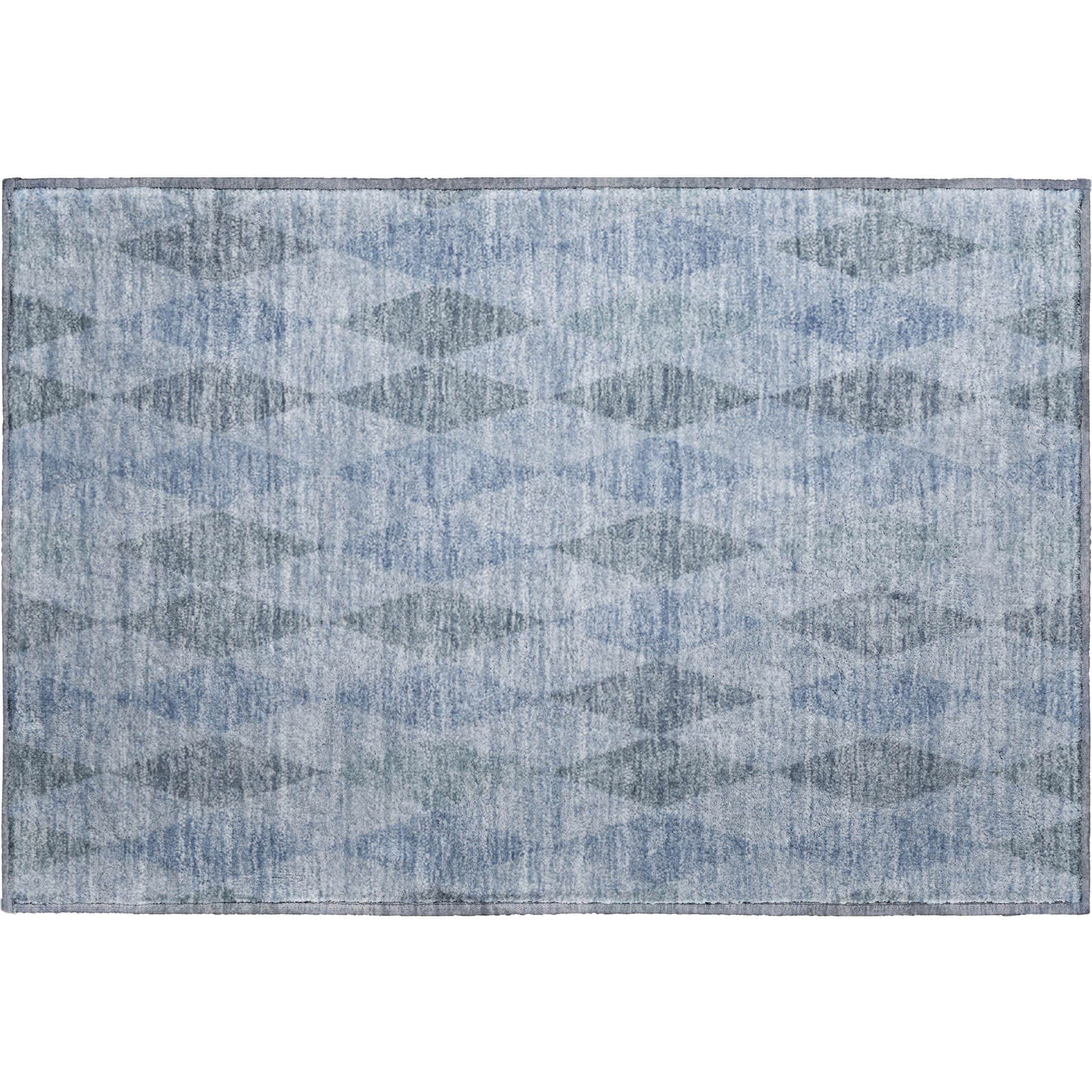 Luxury Washable Indoor/Outdoor Geometric TR2 Denim Blue Rug 1'8" x 2'6" #shape_Rectangle