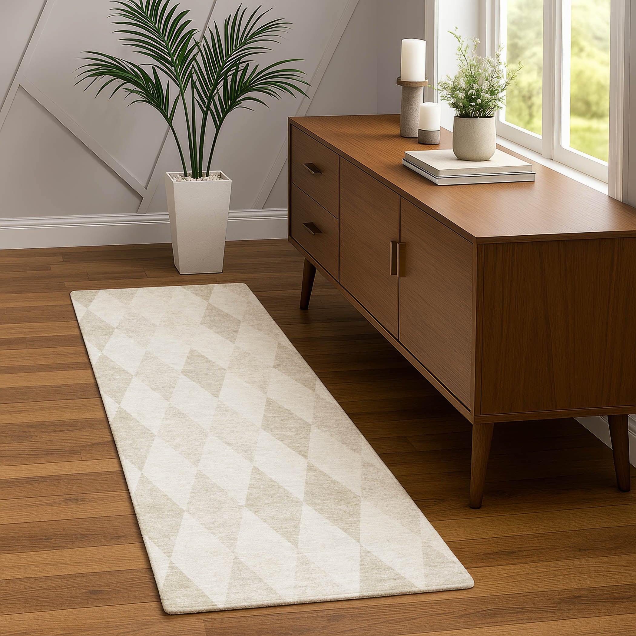 Luxury Washable Indoor/Outdoor Geometric TR2 Ivory Rug 2'3" x 7'6" #shape_Runner