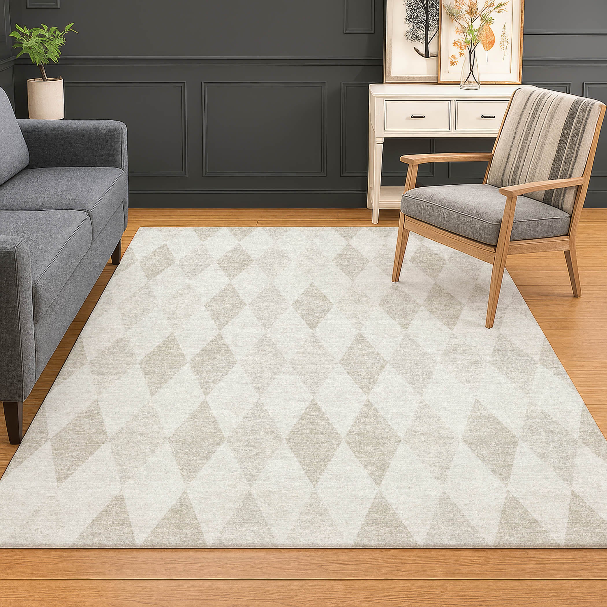 Luxury Washable Indoor/Outdoor Geometric TR2 Ivory Rug 2'6" x 3'10" #shape_Rectangle