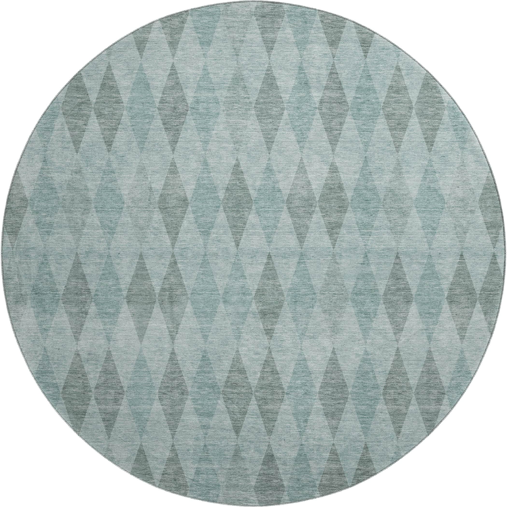 Luxury Washable Indoor/Outdoor Geometric TR2 Teal Rug 8' x 8' #shape_Round