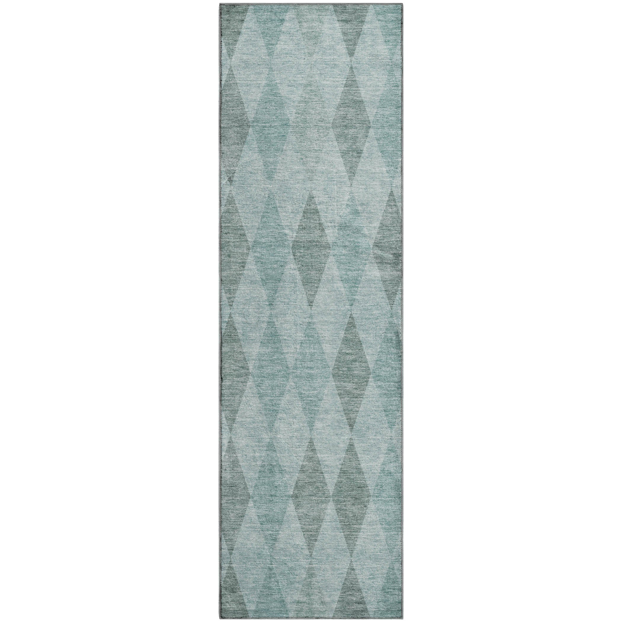 Luxury Washable Indoor/Outdoor Geometric TR2 Teal Rug 2'3" x 7'6" #shape_Runner